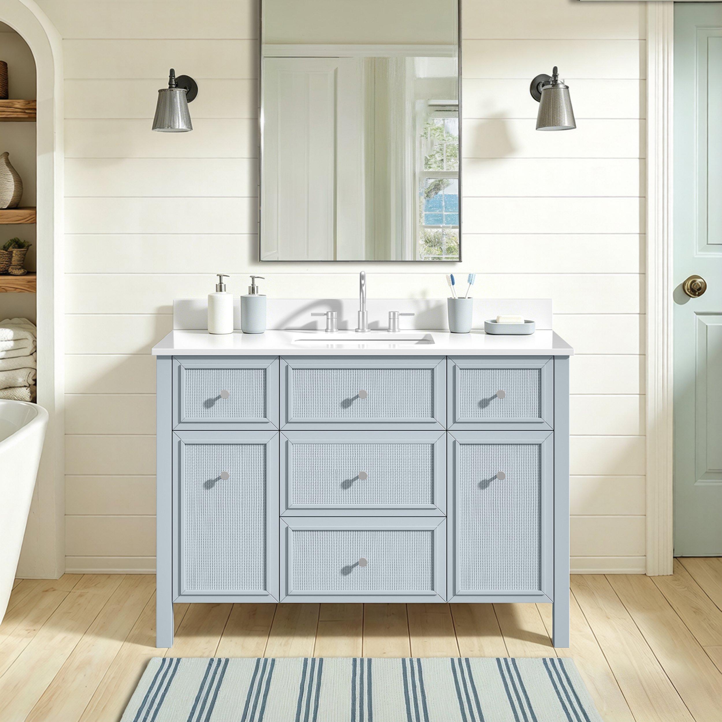 Pacifica 49 in. Blue Vanity with Pure White Engineered Top