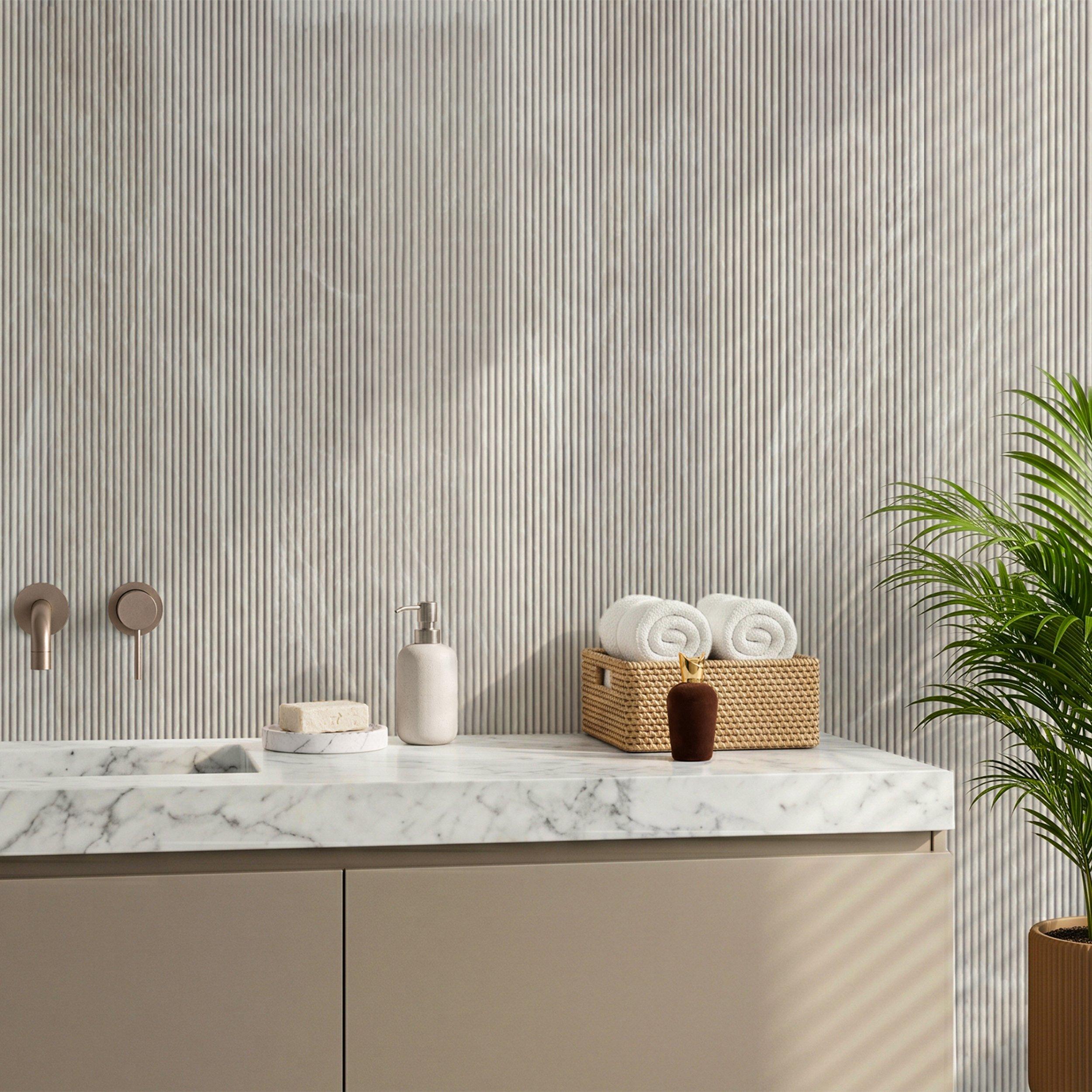 Luna Crema Fluted Honed Marble Tile