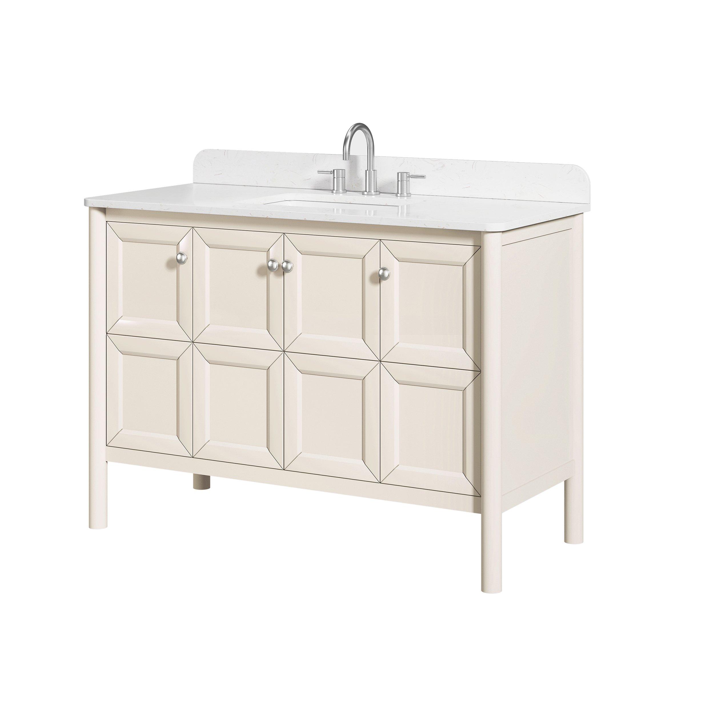 Prismo 49 in. Beige Vanity with White Carrara Marble Engineered Top