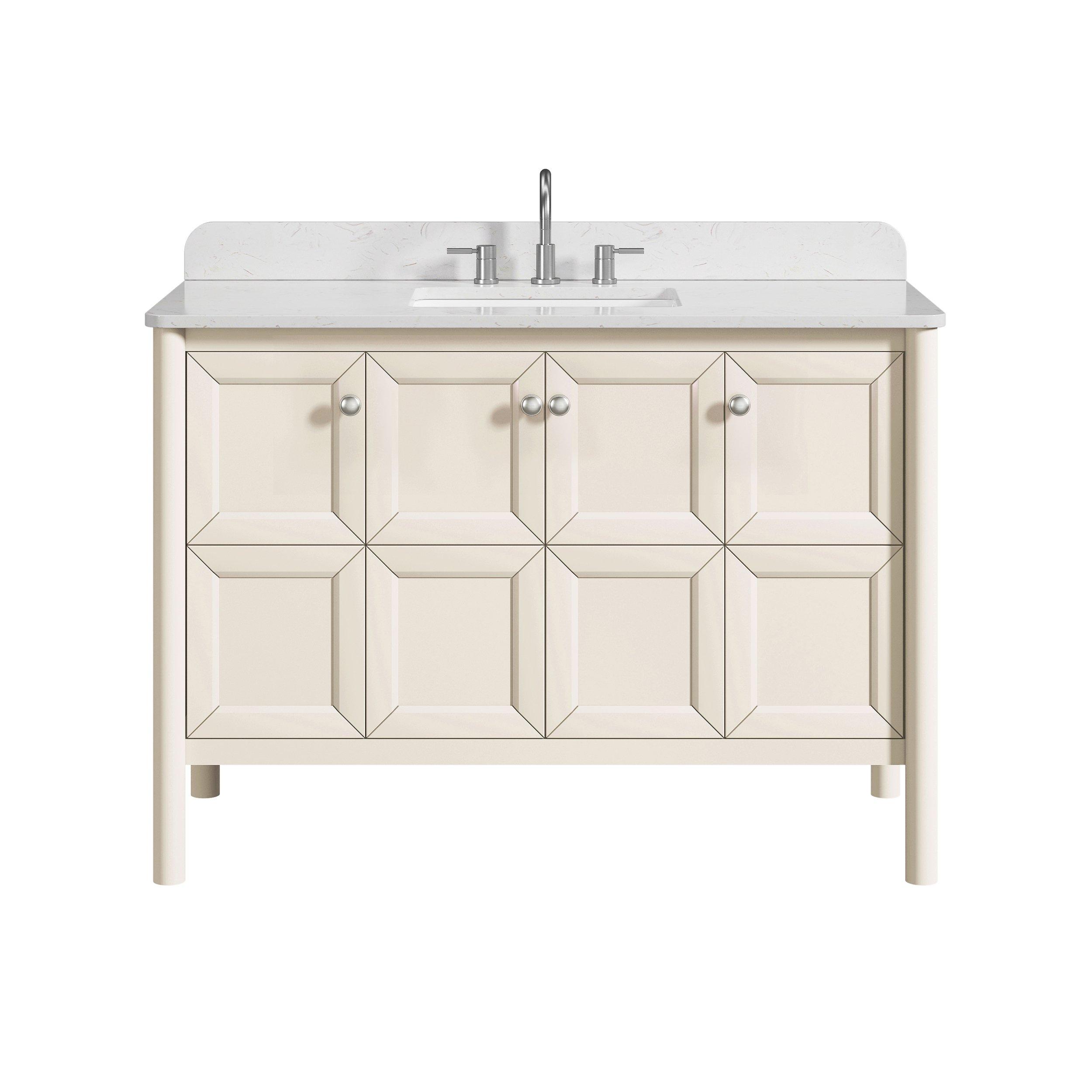 Prismo 49 in. Beige Vanity with White Carrara Marble Engineered Top