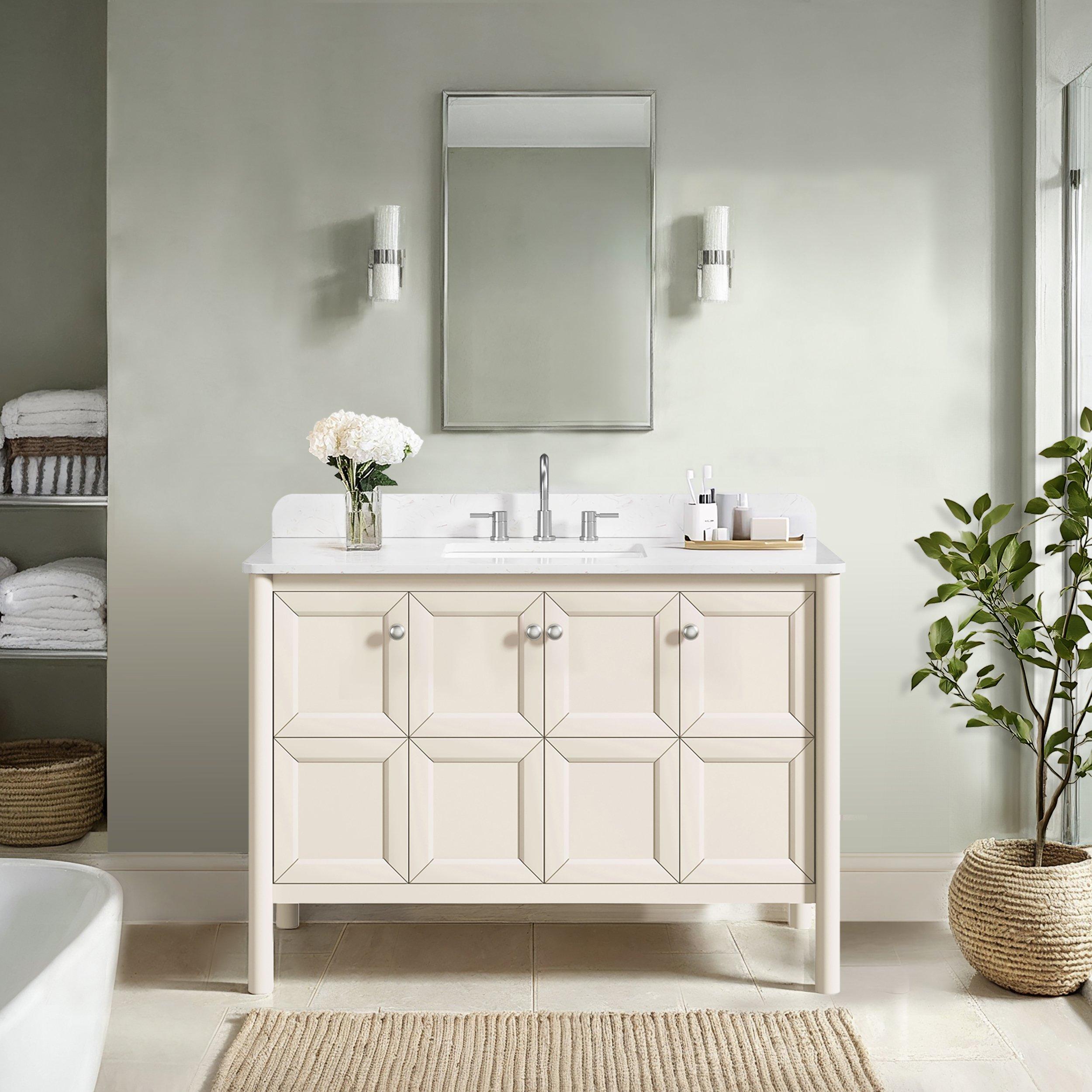 Prismo 49 in. Beige Vanity with White Carrara Marble Engineered Top