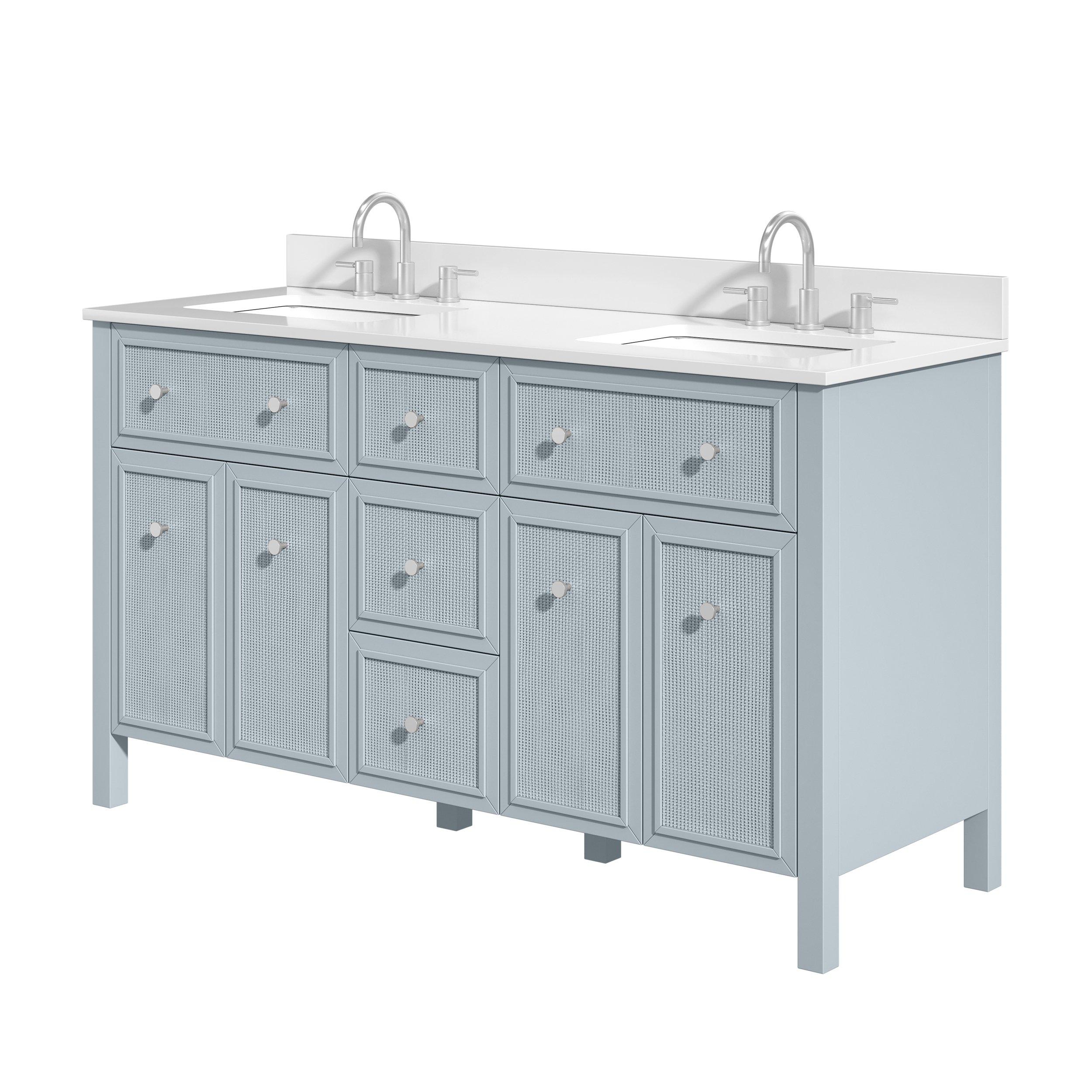 Pacifica 61 in. Blue Vanity with Pure White Engineered Top