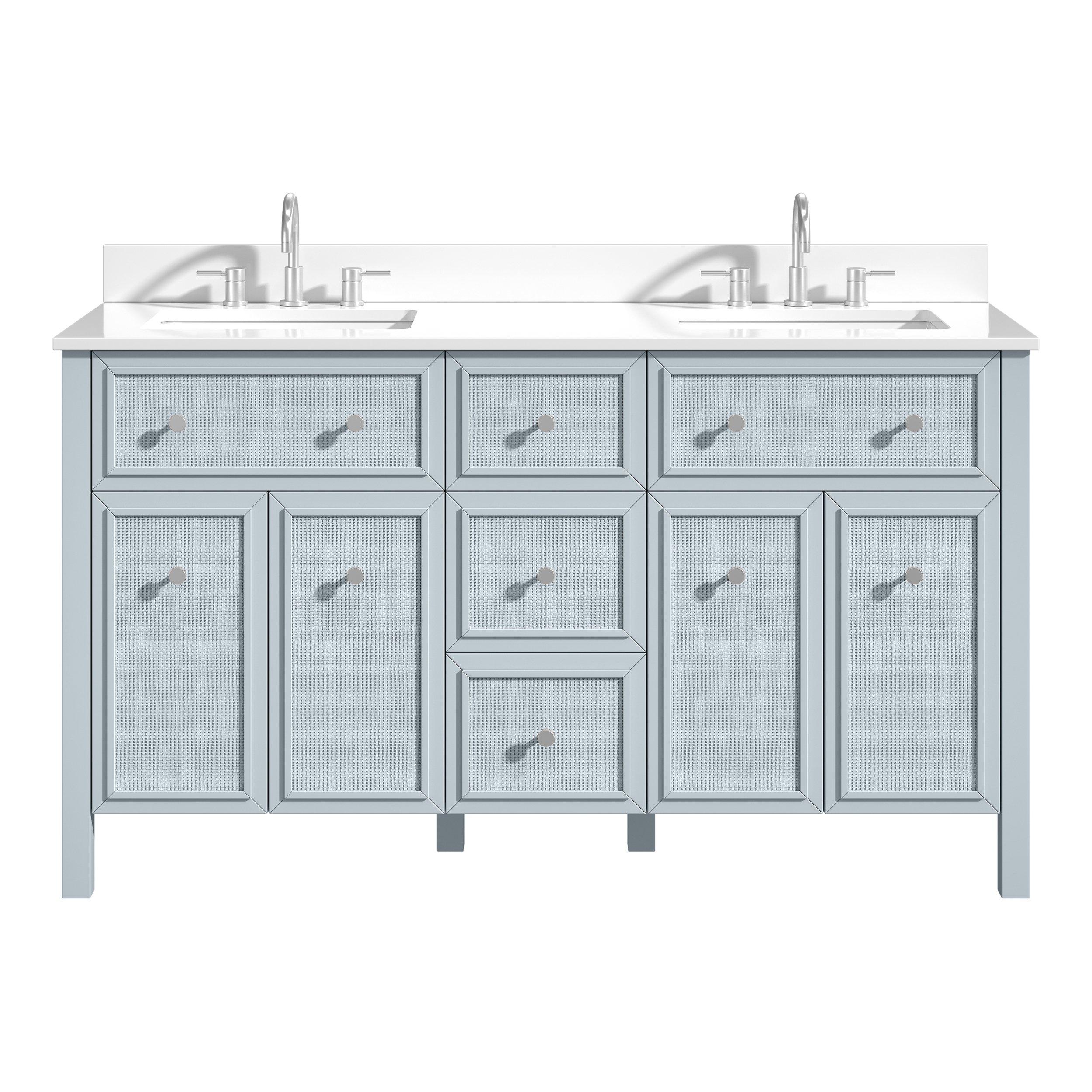 Pacifica 61 in. Blue Vanity with Pure White Engineered Top