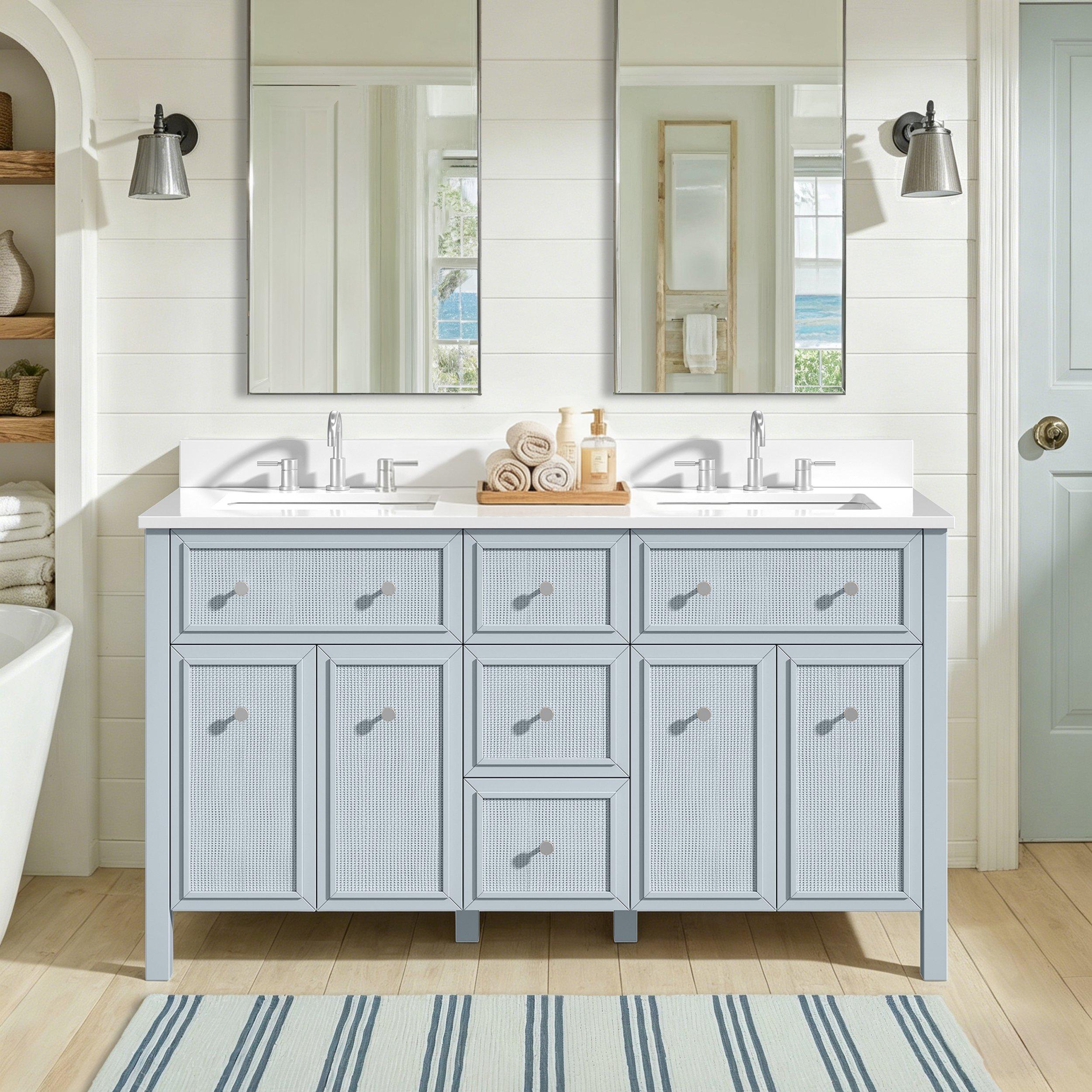 Pacifica 61 in. Blue Vanity with Pure White Engineered Top