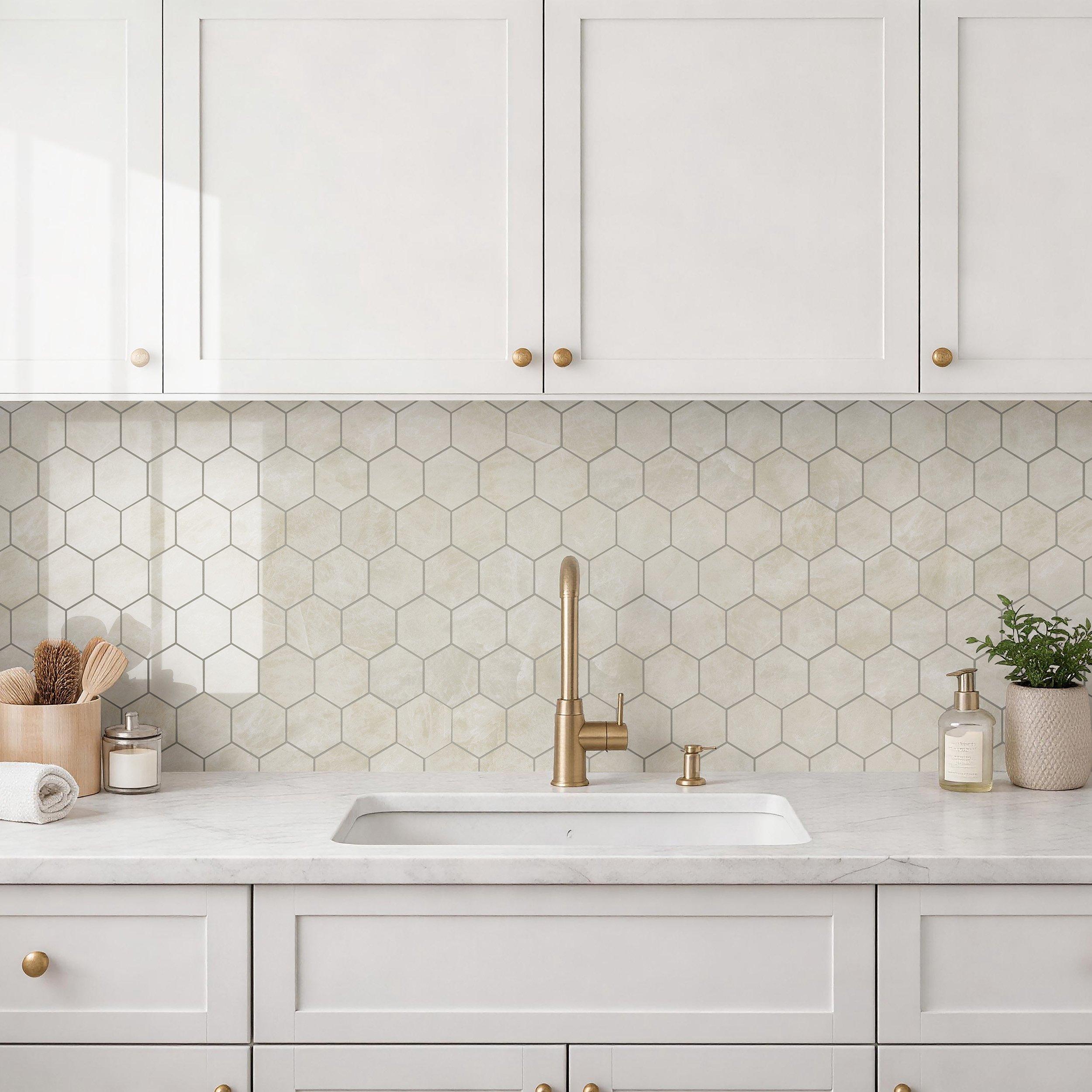 Perla Venatta Hexagon Polished Porcelain Mosaic