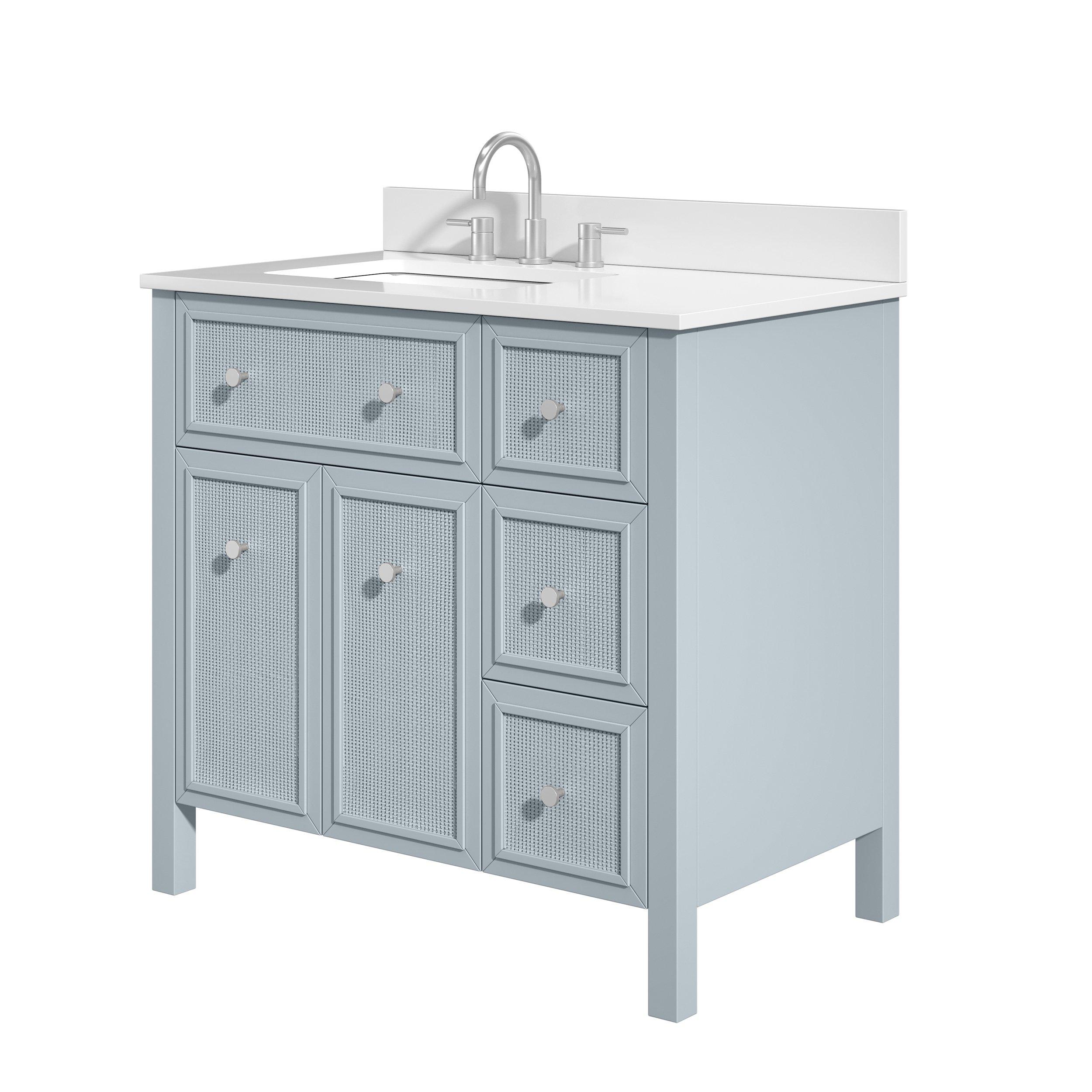 Pacifica 37 in. Blue Vanity with Pure White Engineered Top