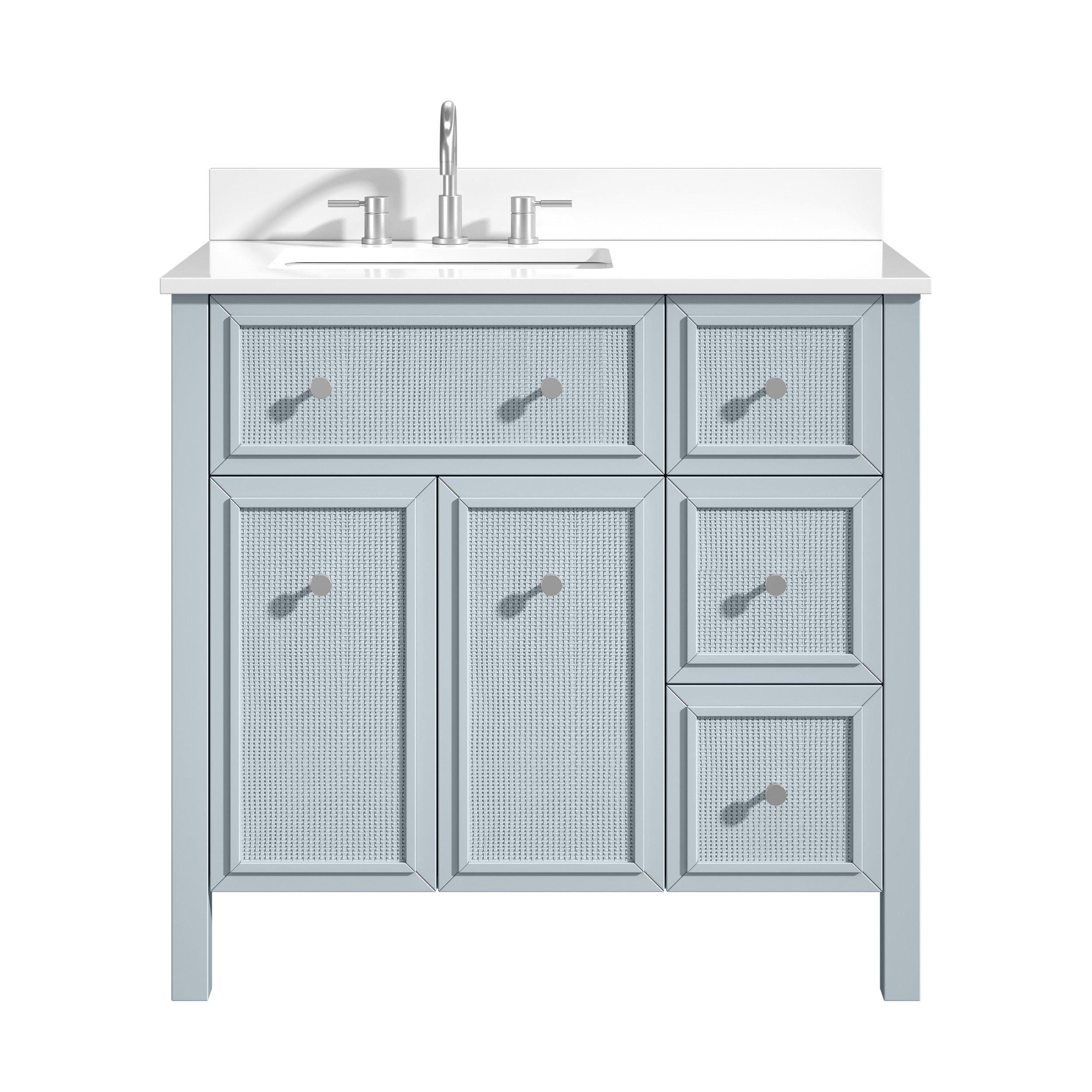Pacifica 37 in. Blue Vanity with Pure White Engineered Top