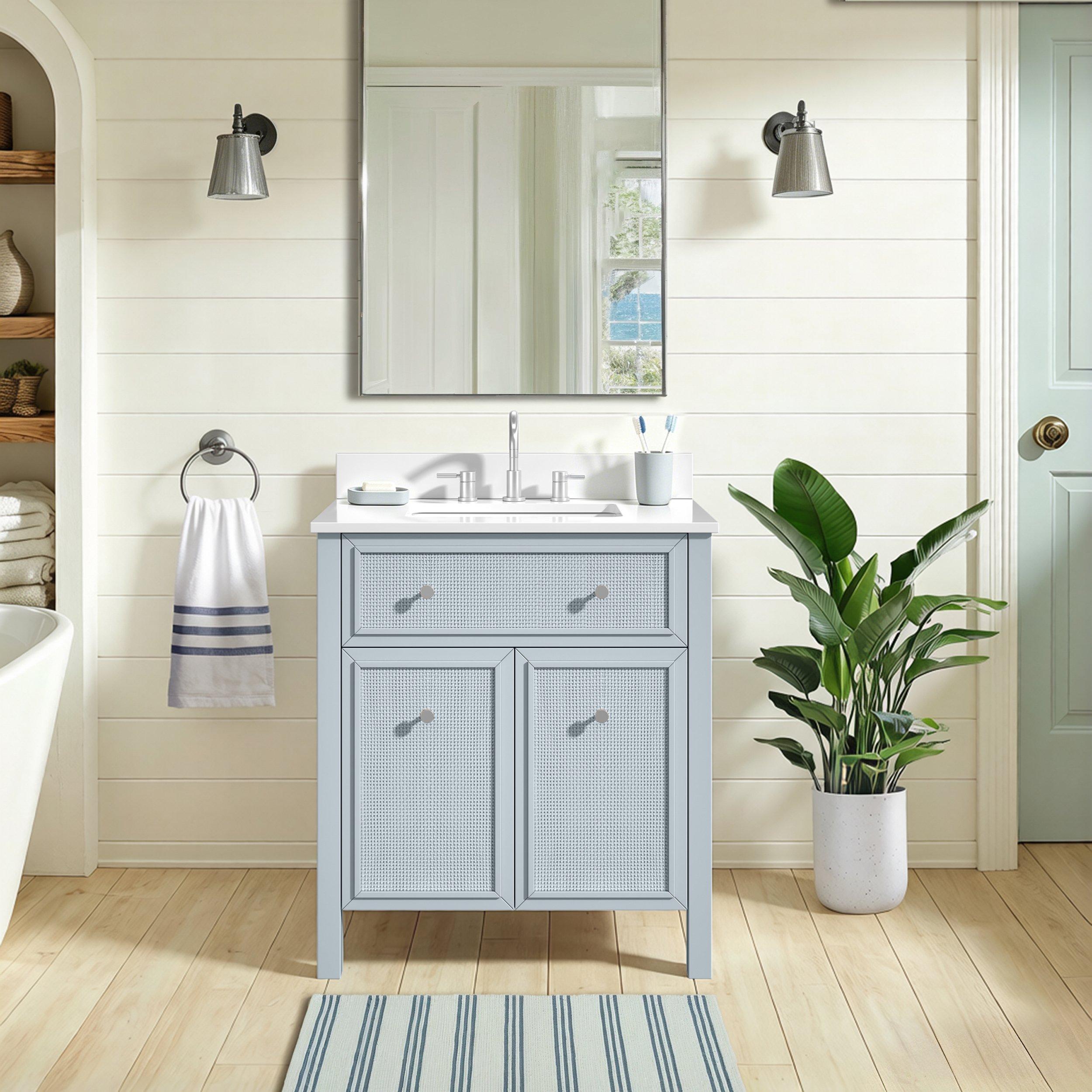 Pacifica 31 in. Blue Vanity with Pure White Engineered Top