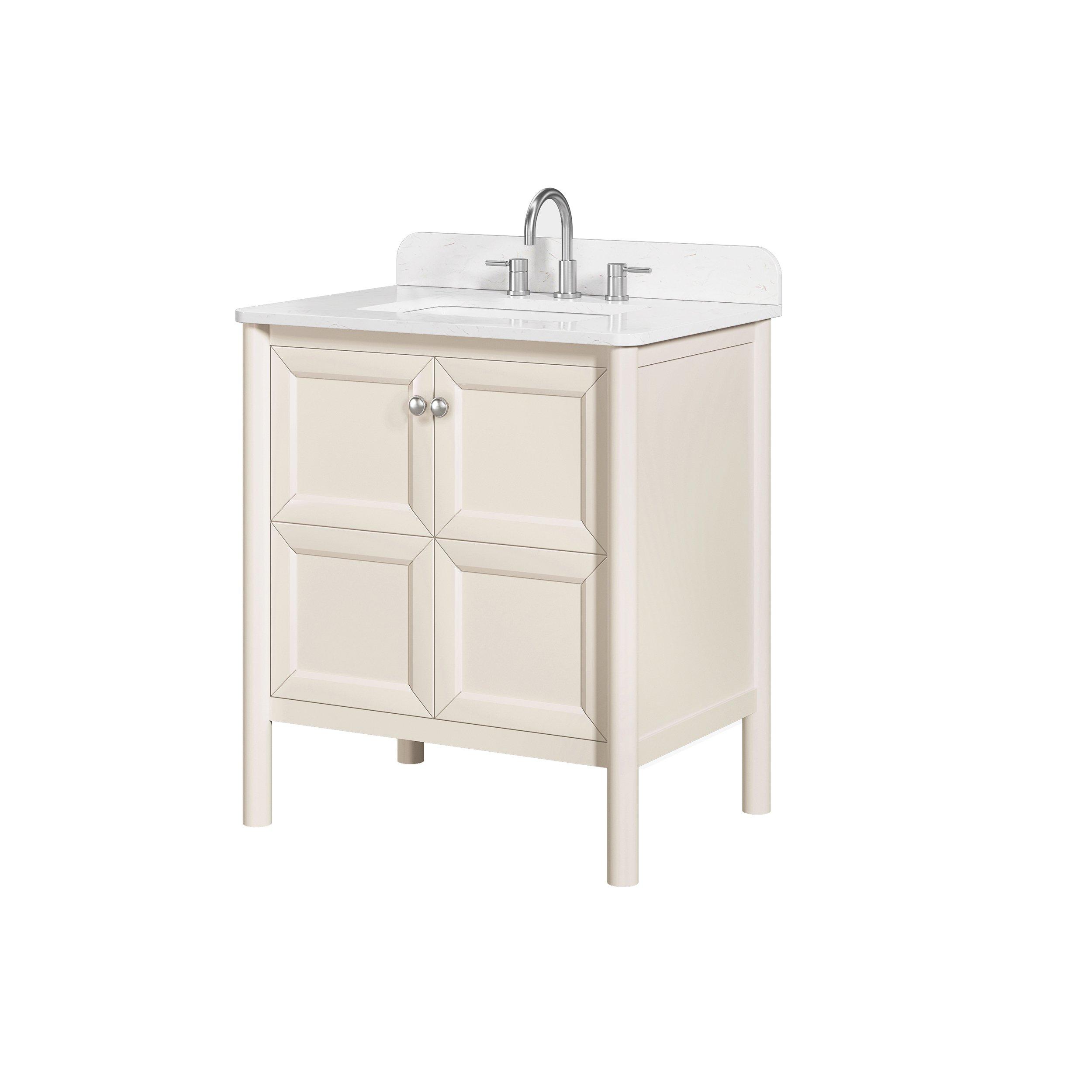 Prismo 31 in. Beige Vanity with White Carrara Marble Engineered Top