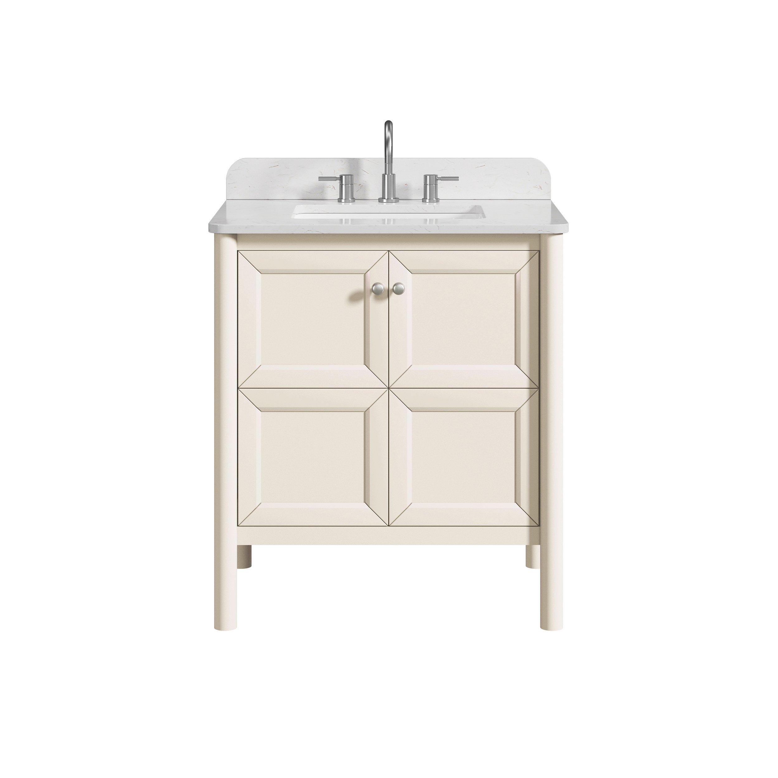 Prismo 31 in. Beige Vanity with White Carrara Marble Engineered Top