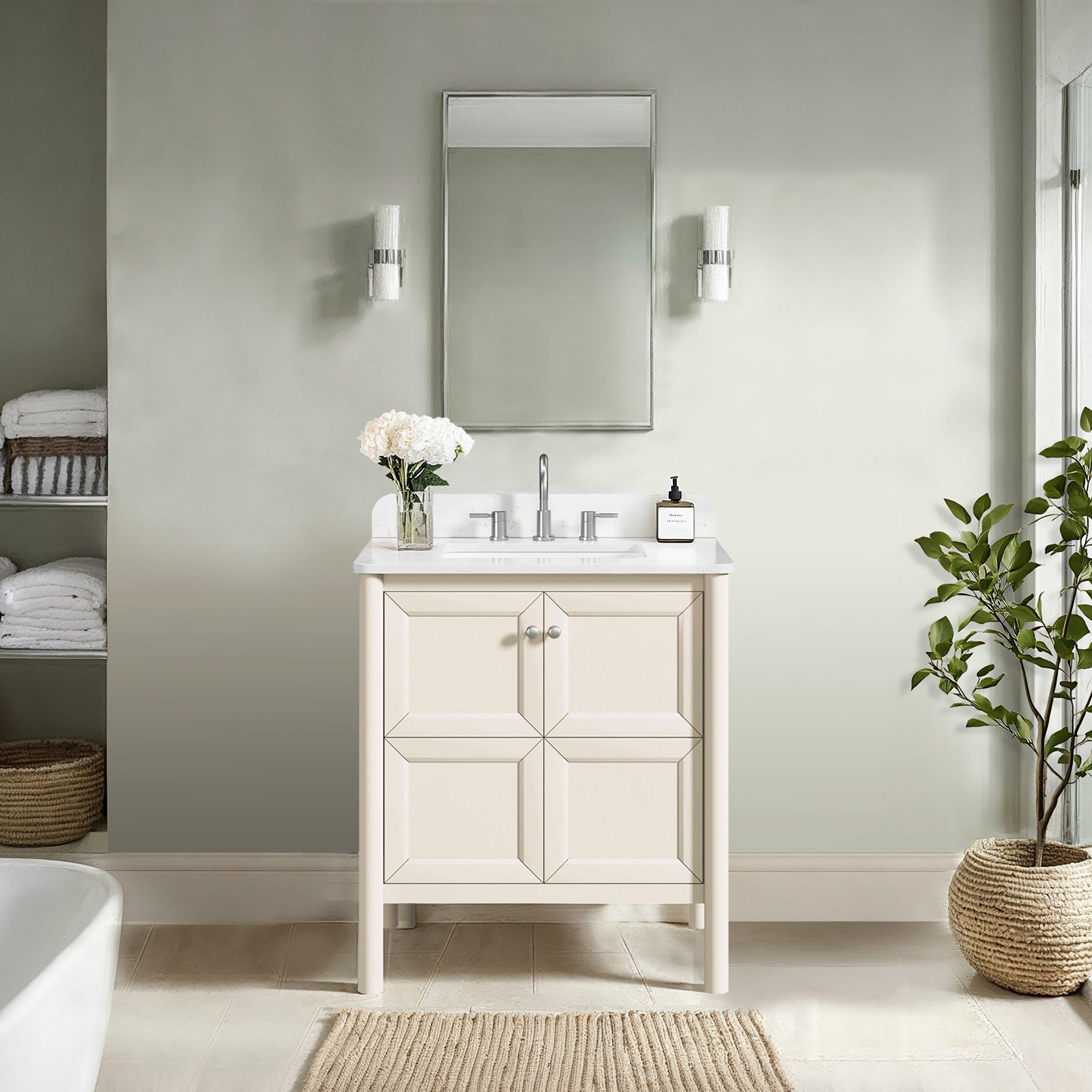 Prismo 31 in. Beige Vanity with White Carrara Marble Engineered Top