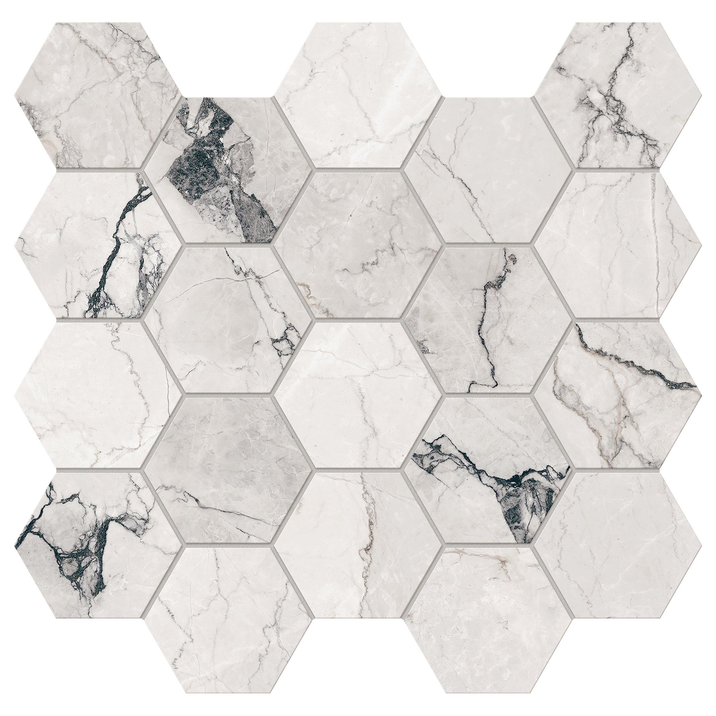 Cortina Satin White 10.5 x 11 Marble Look Mosaic Porcelain Tile