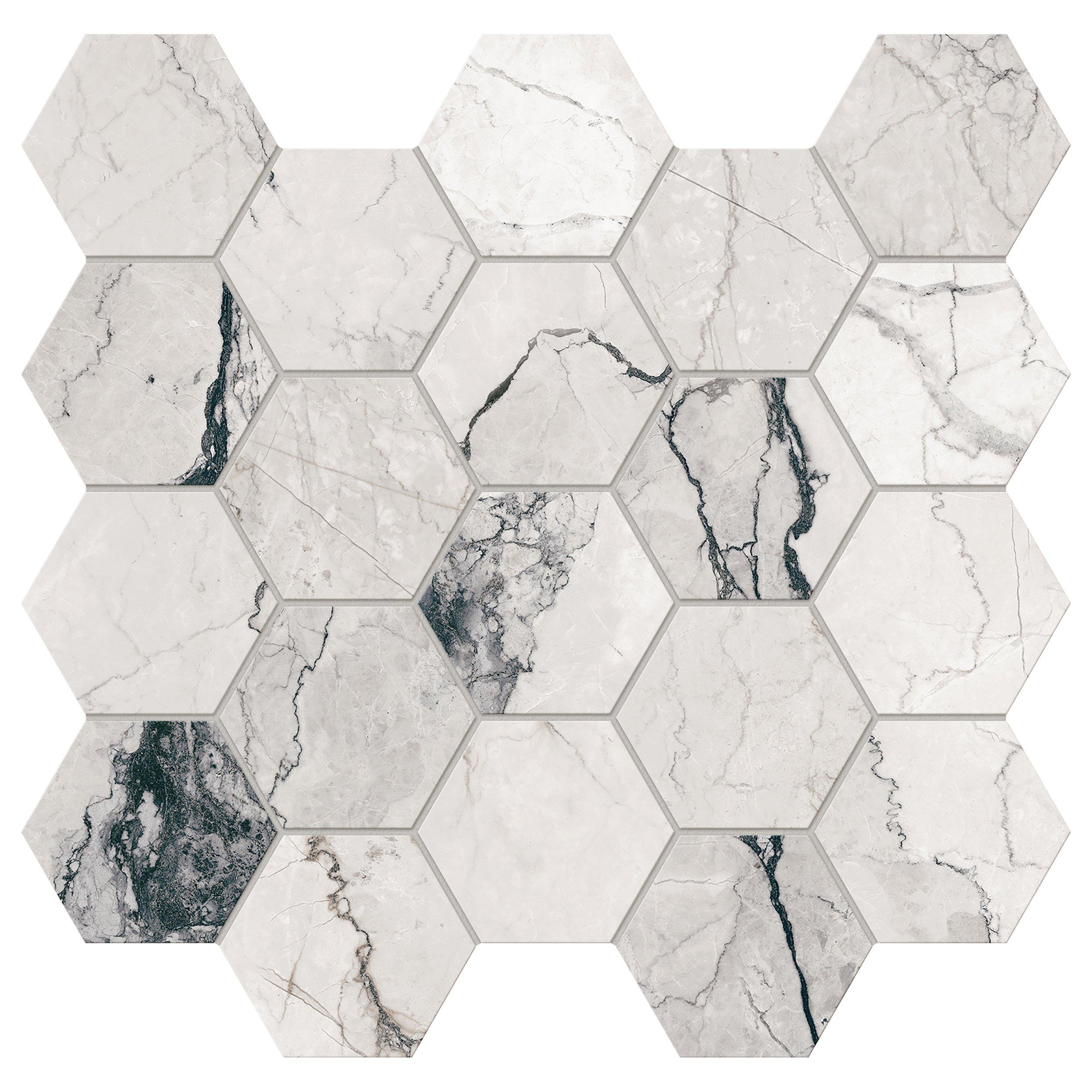 Cortina Satin White 10.5 x 11 Marble Look Mosaic Porcelain Tile