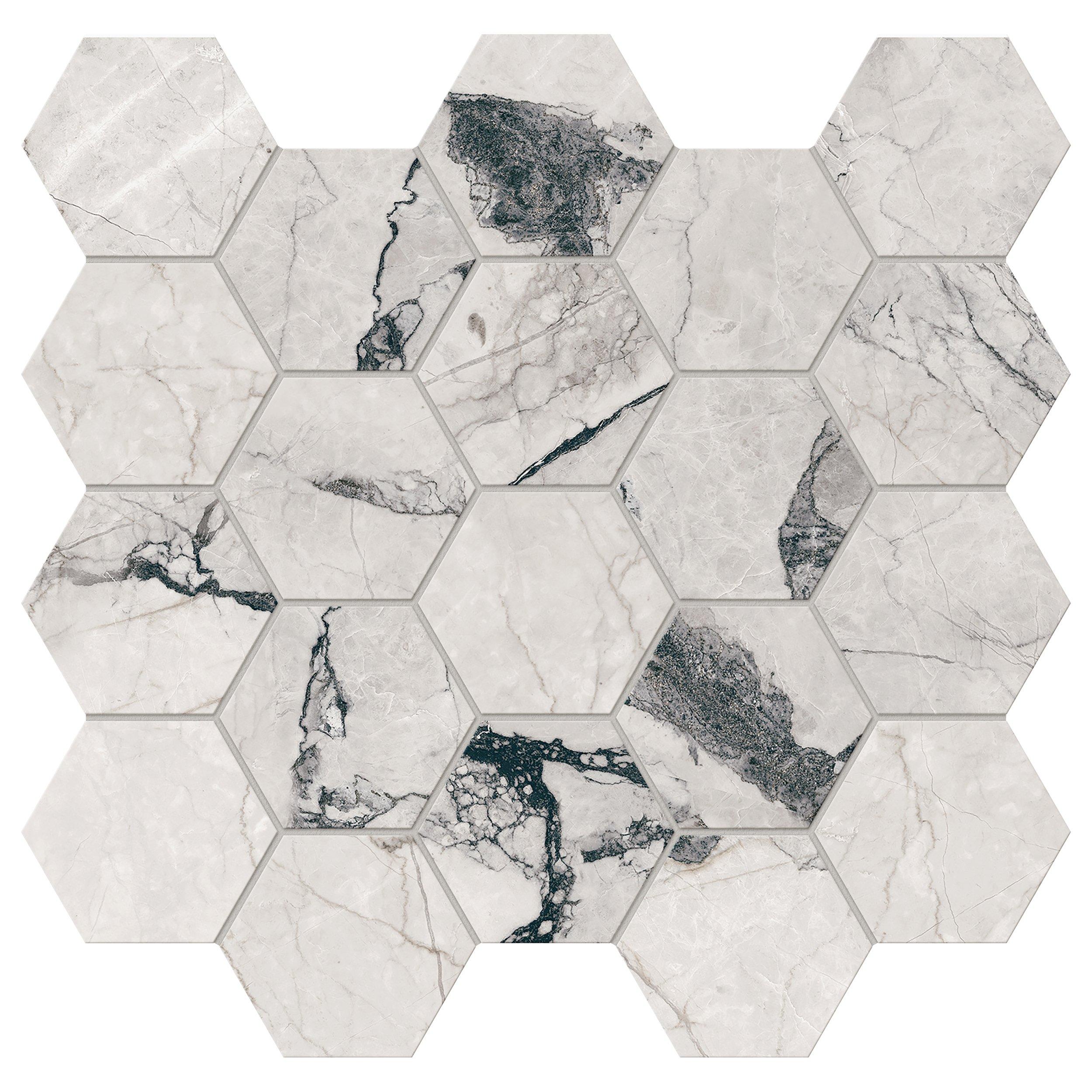 Cortina Satin White 10.5 x 11 Marble Look Mosaic Porcelain Tile