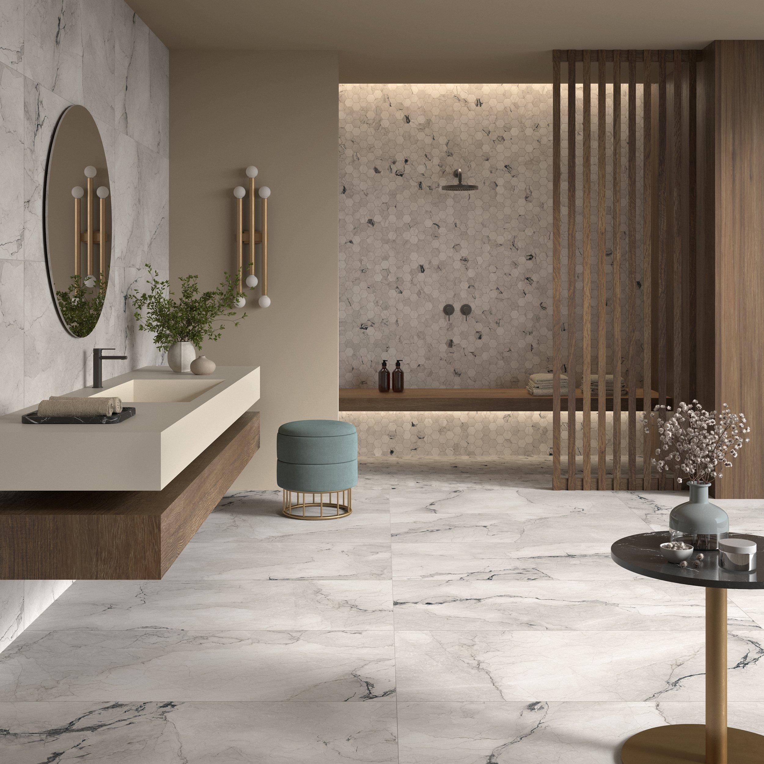 Cortina Hexagon Satin Porcelain Mosaic