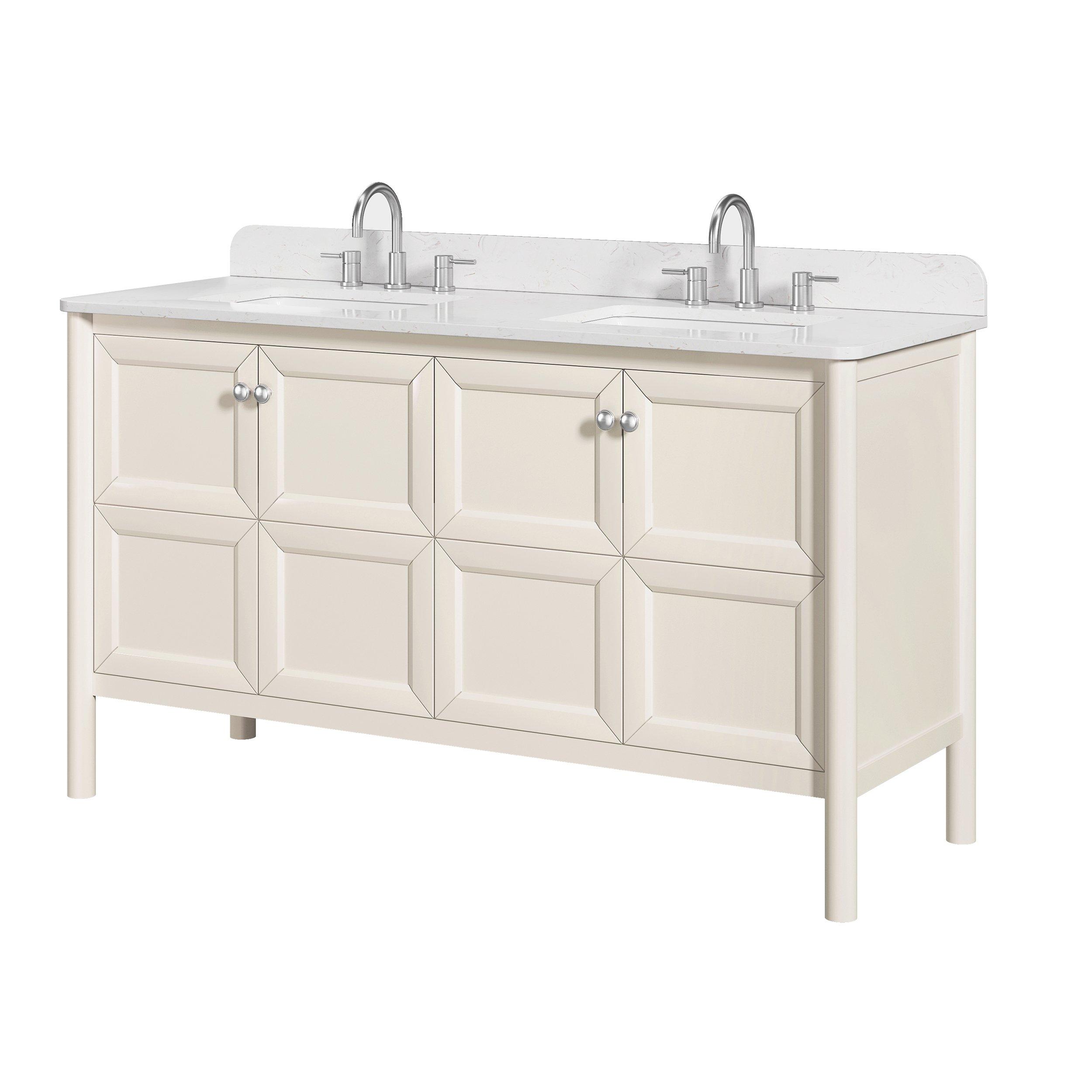 Prismo 61 in. Beige Vanity with White Carrara Marble Engineered Top