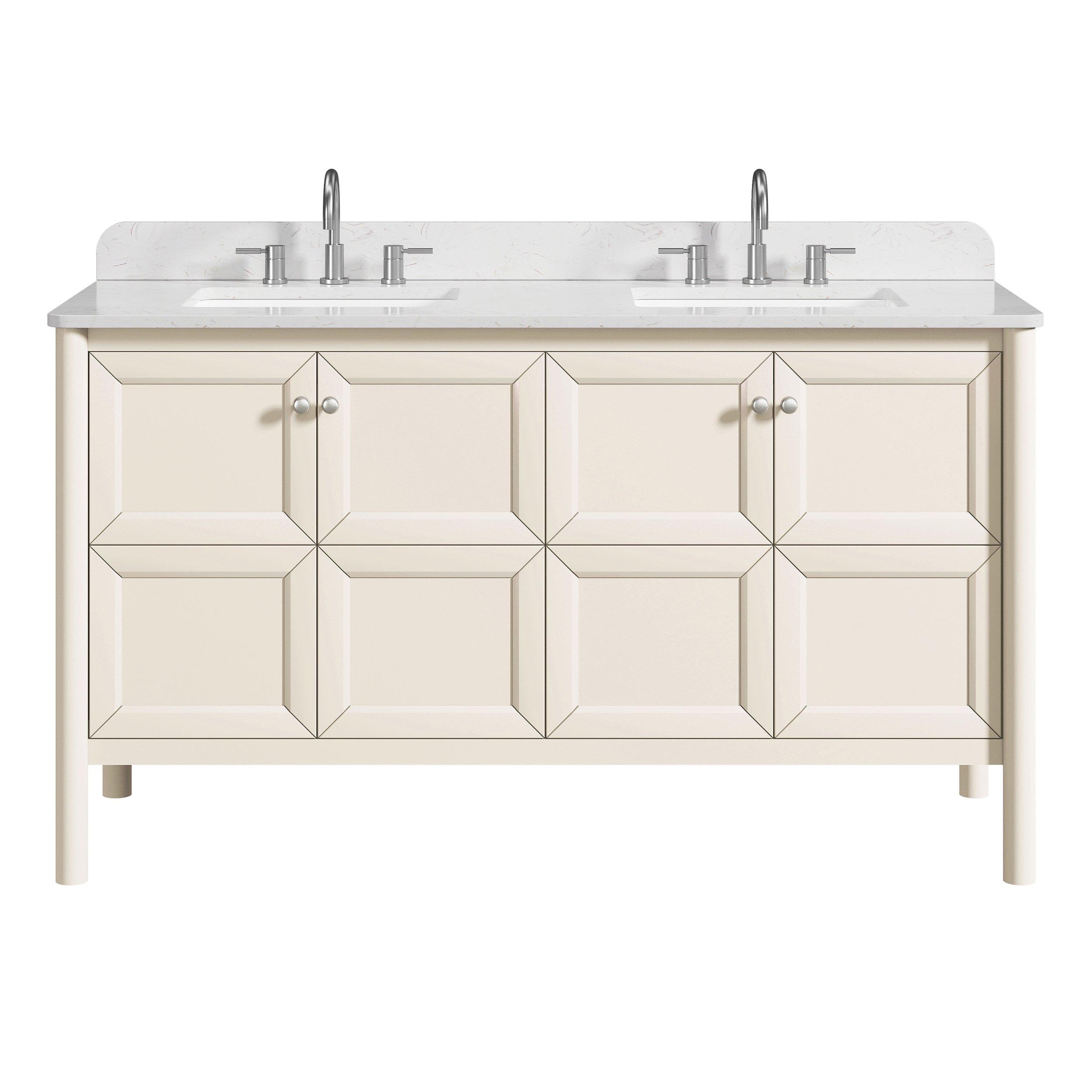 Prismo 61 in. Beige Vanity with White Carrara Marble Engineered Top