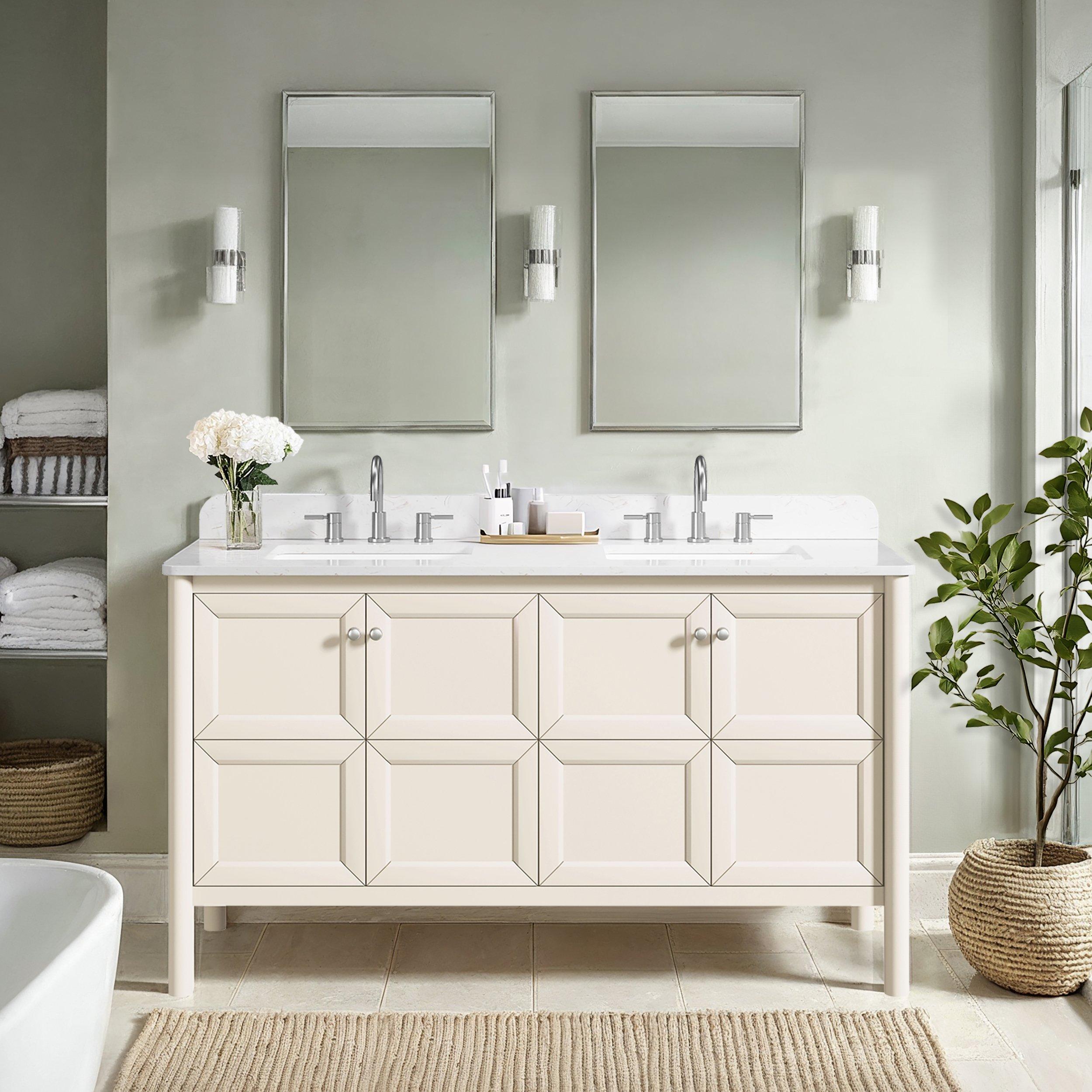 Prismo 61 in. Beige Vanity with White Carrara Marble Engineered Top