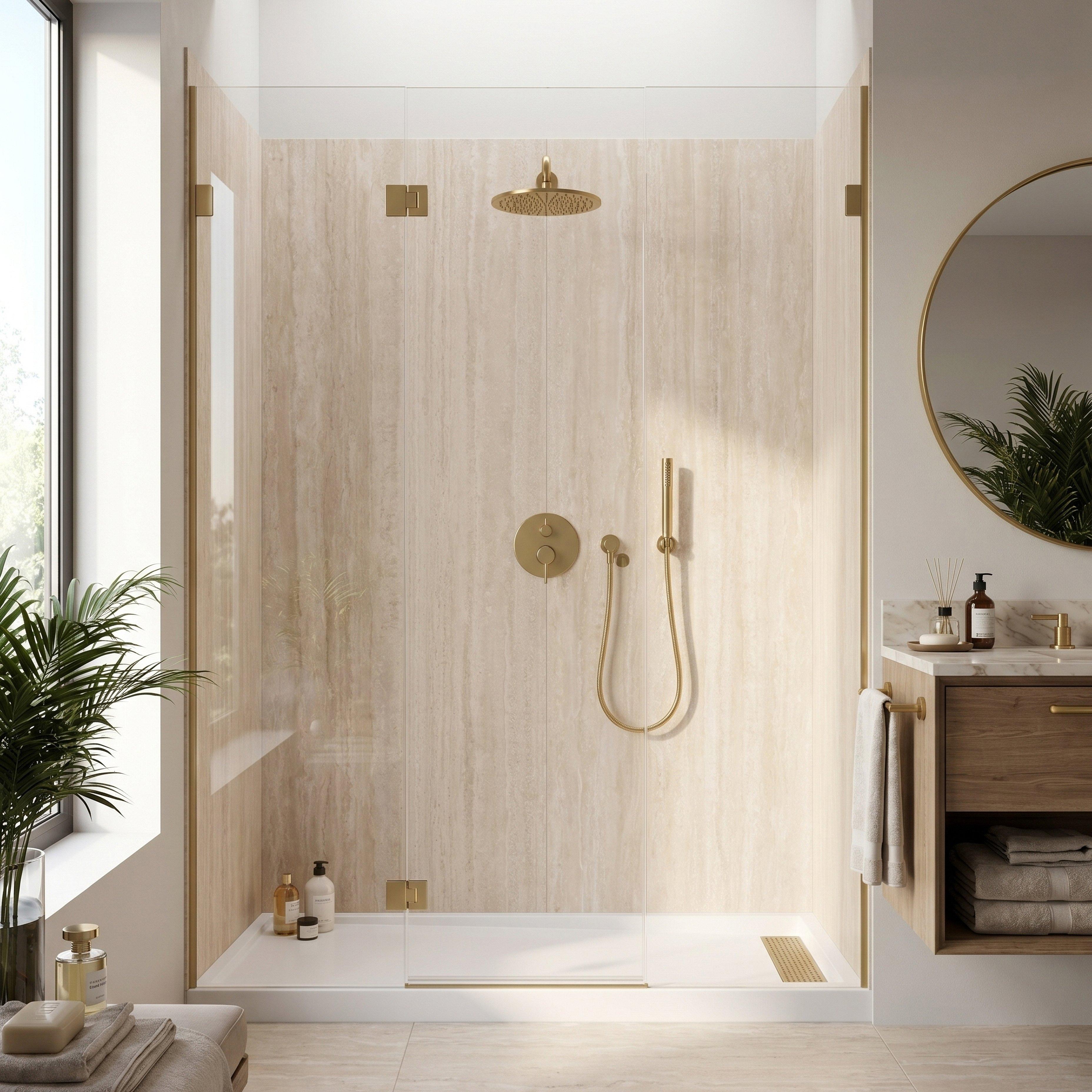 Riviera Almond Beige 32 x 96 Matte Travertine Look Floor and Wall Porcelain Slab Tile
