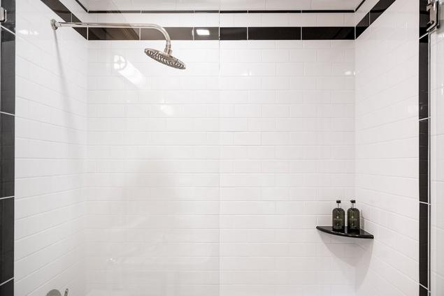 Close-up of the guest bathroom's subway shower wall tile.