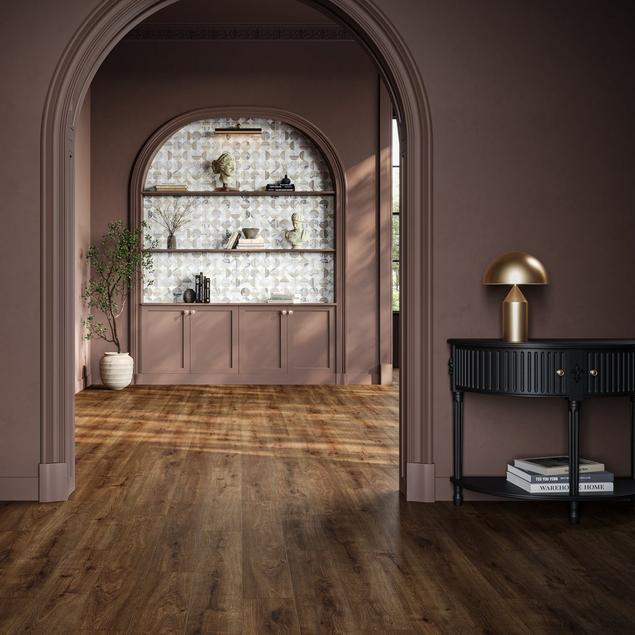 Matching wood flooring with Cinnamon Slate 2113-40.