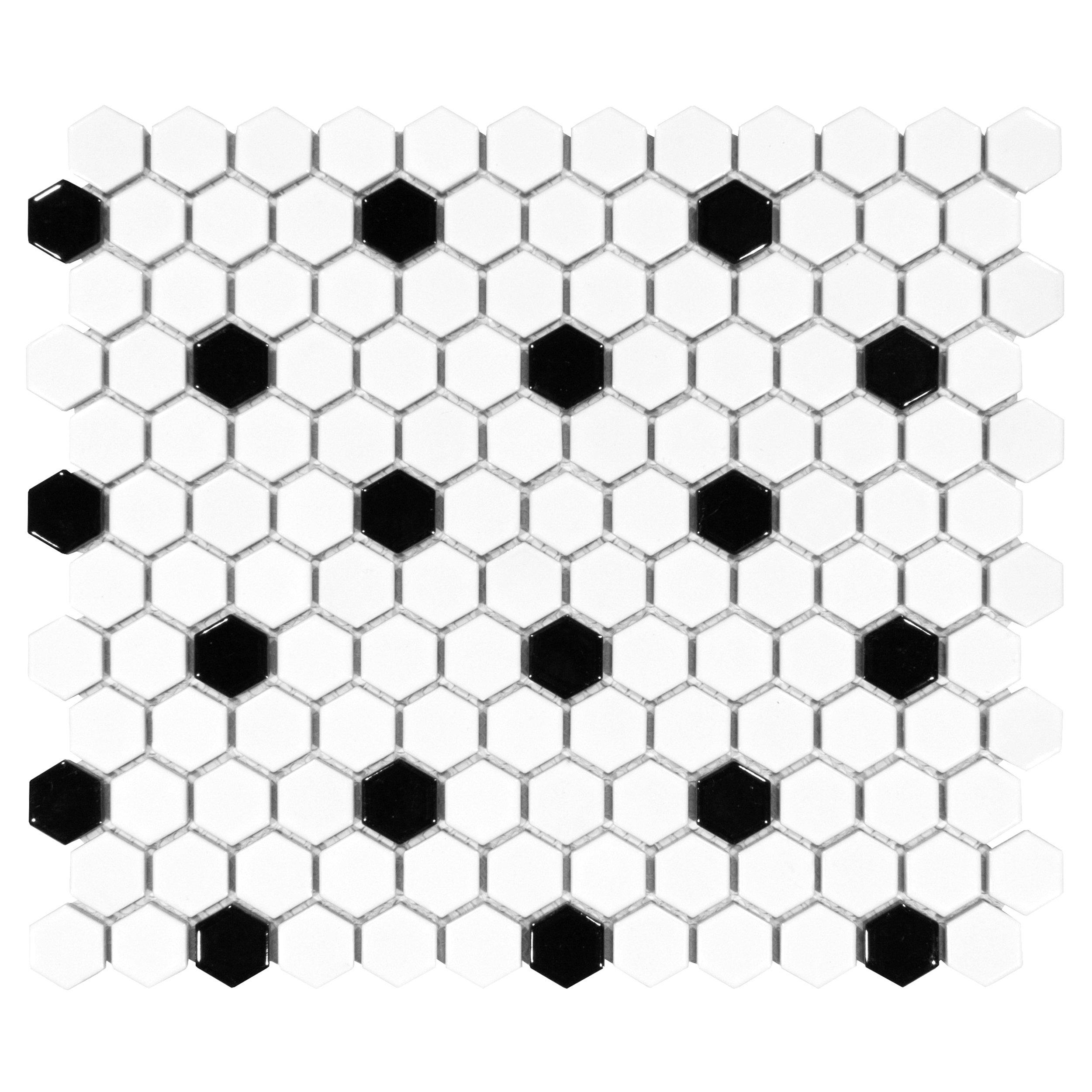 White and Black Mixed Hexagon Porcelain Mosaic