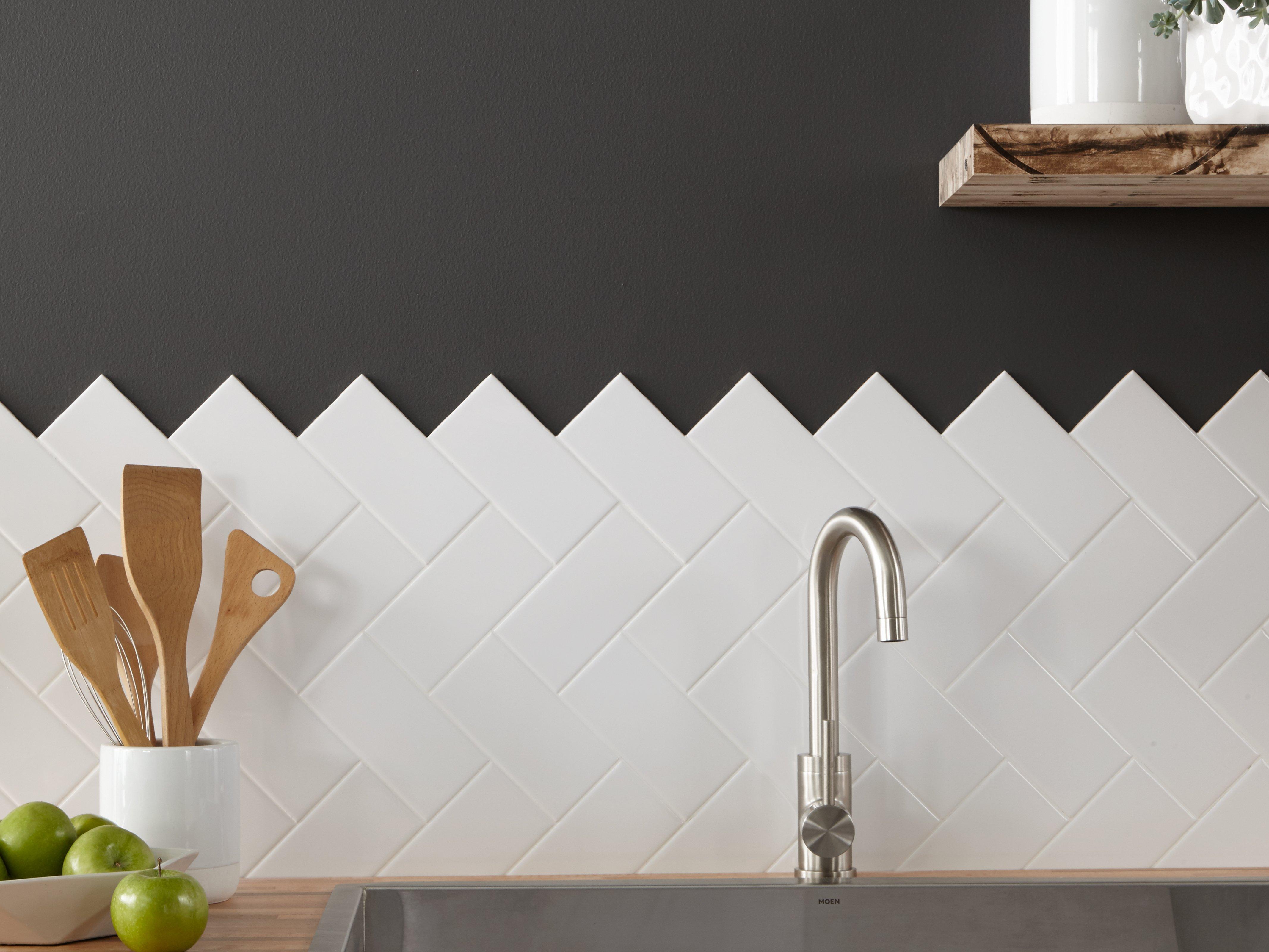 white ceramic tile backsplash