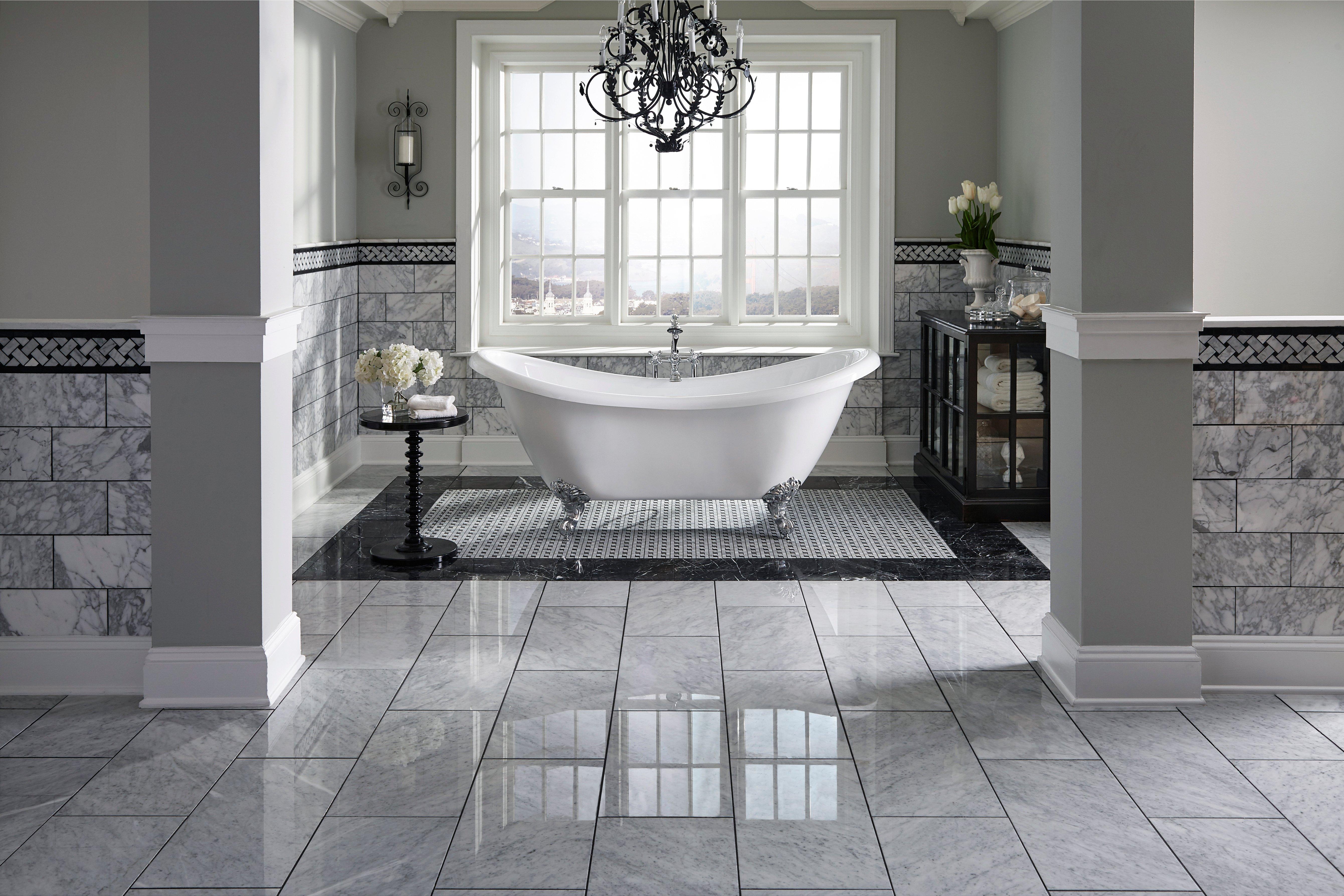 Bianco Carrara Marble Tile Floor And