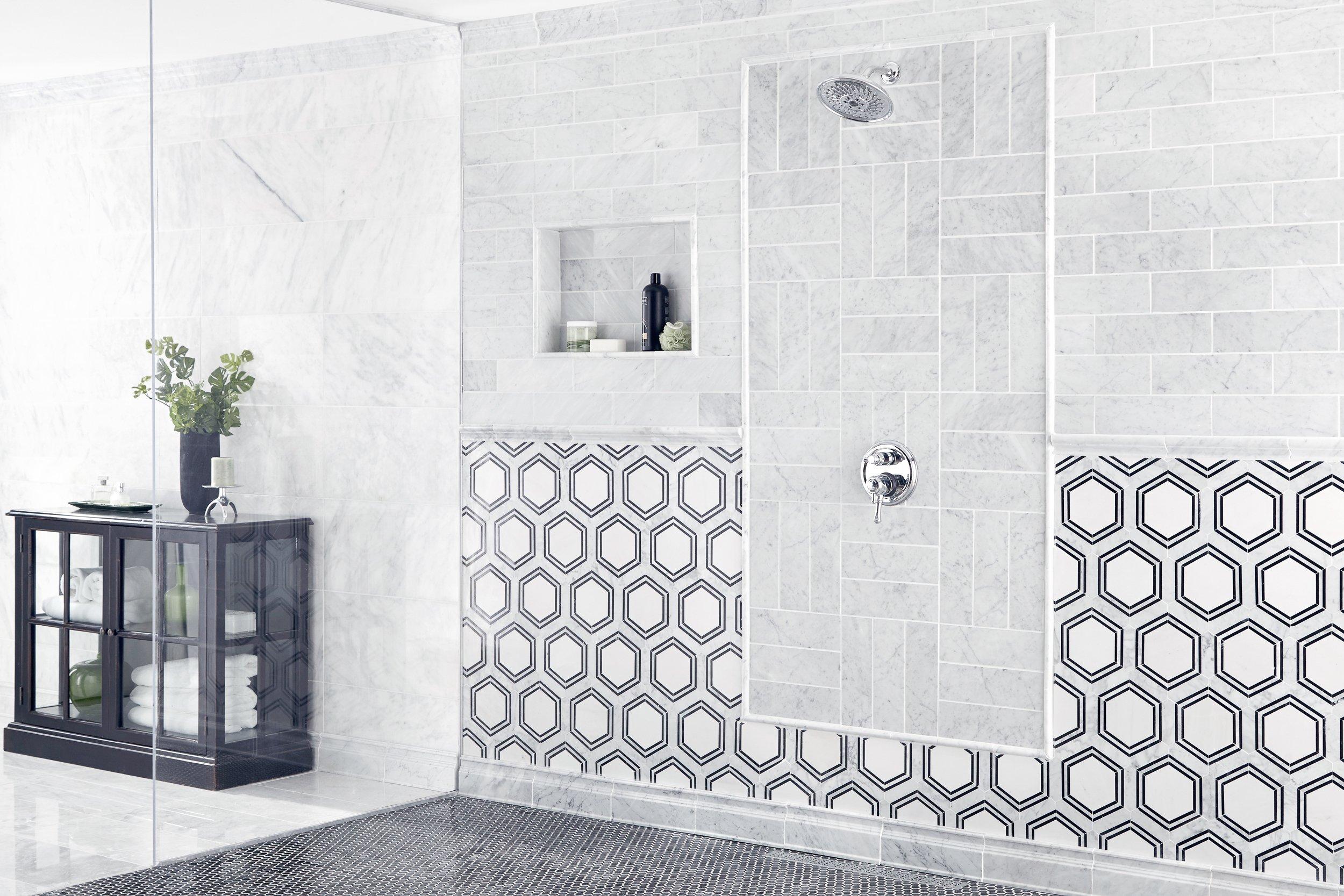 Carrara Thassos Hexagon Waterjet Marble Mosaic | Floor and Decor