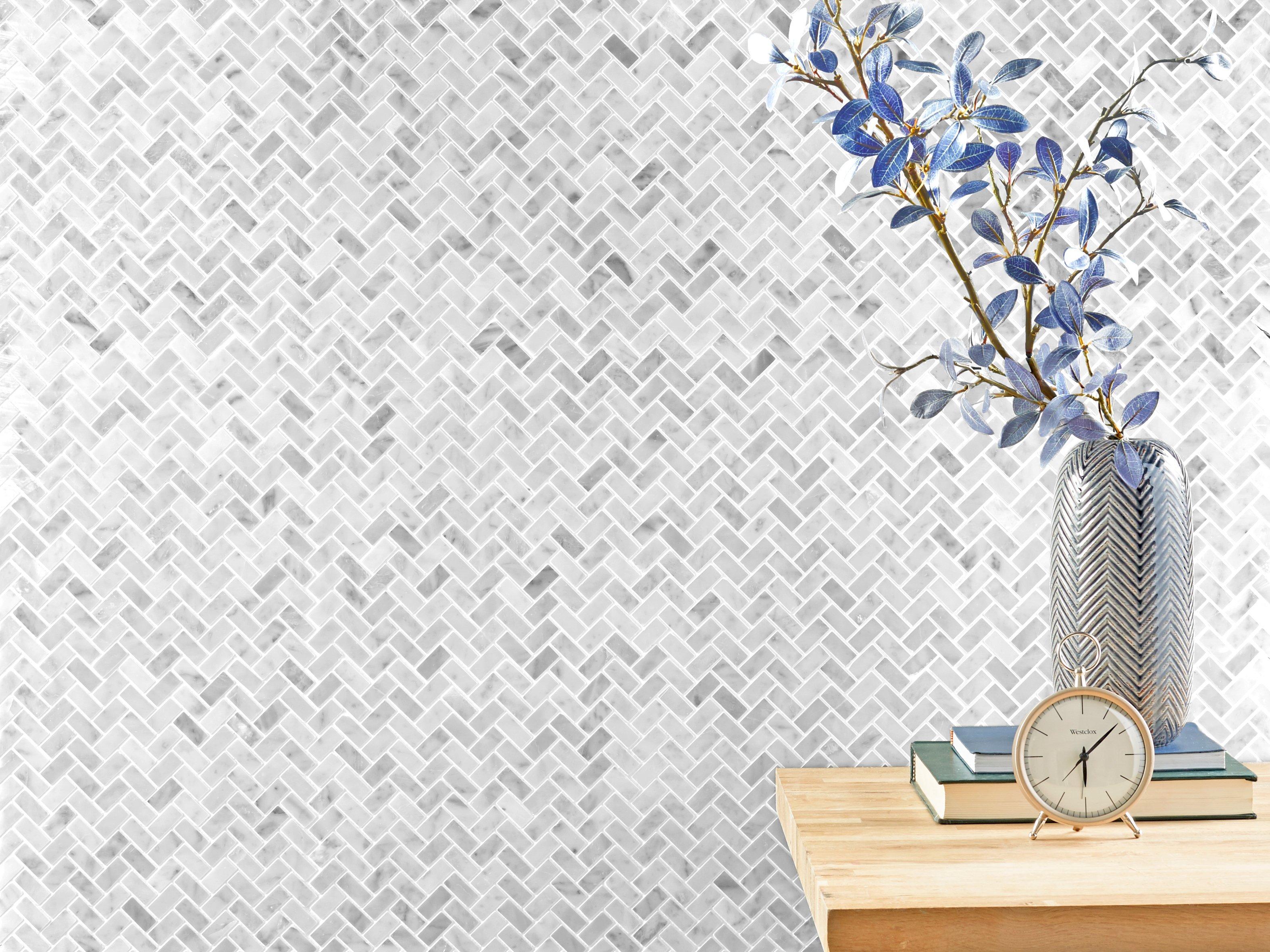 Bianco Carrara Herringbone Polish Marble Mosaic