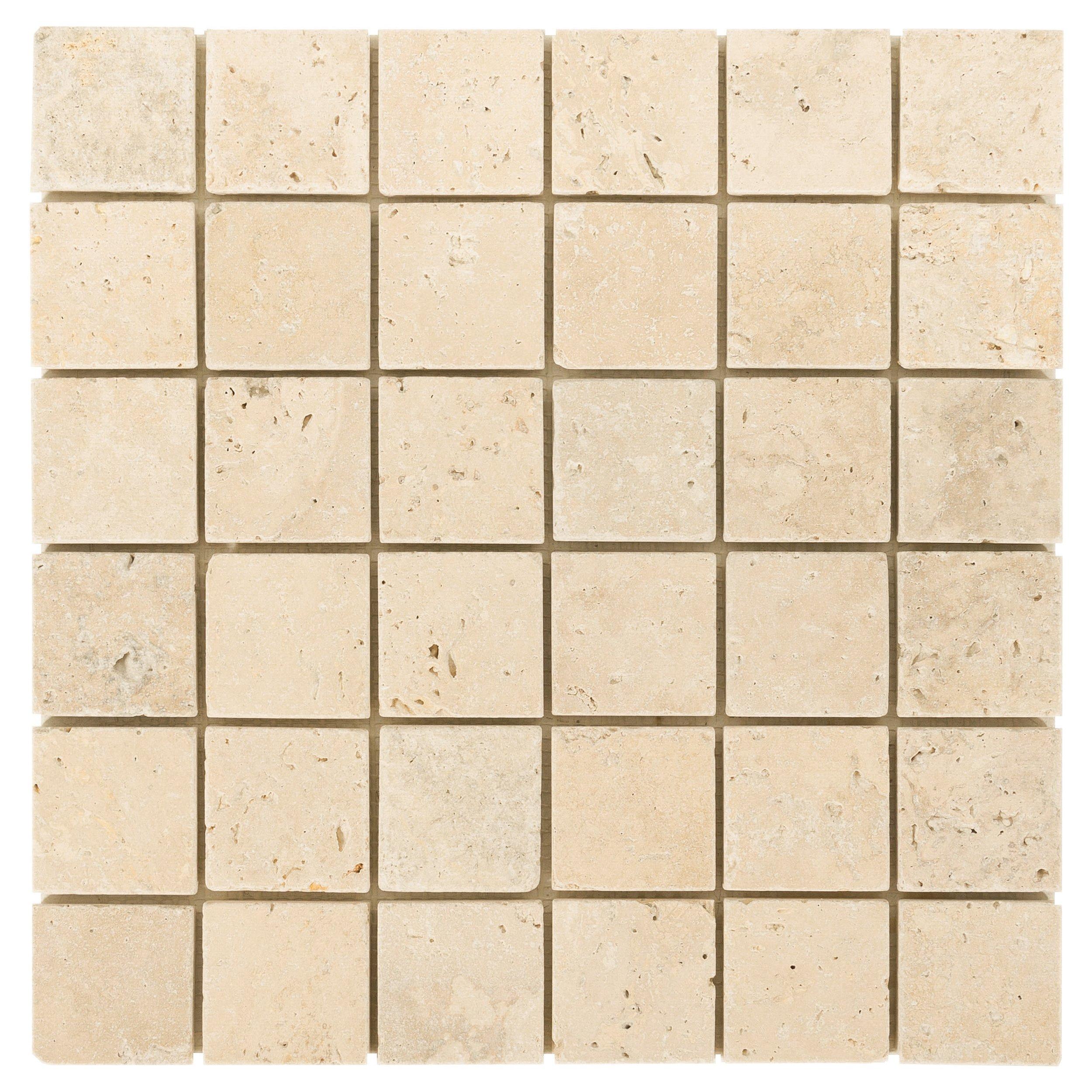 Country Beige Square Tumbled Travertine Mosaic