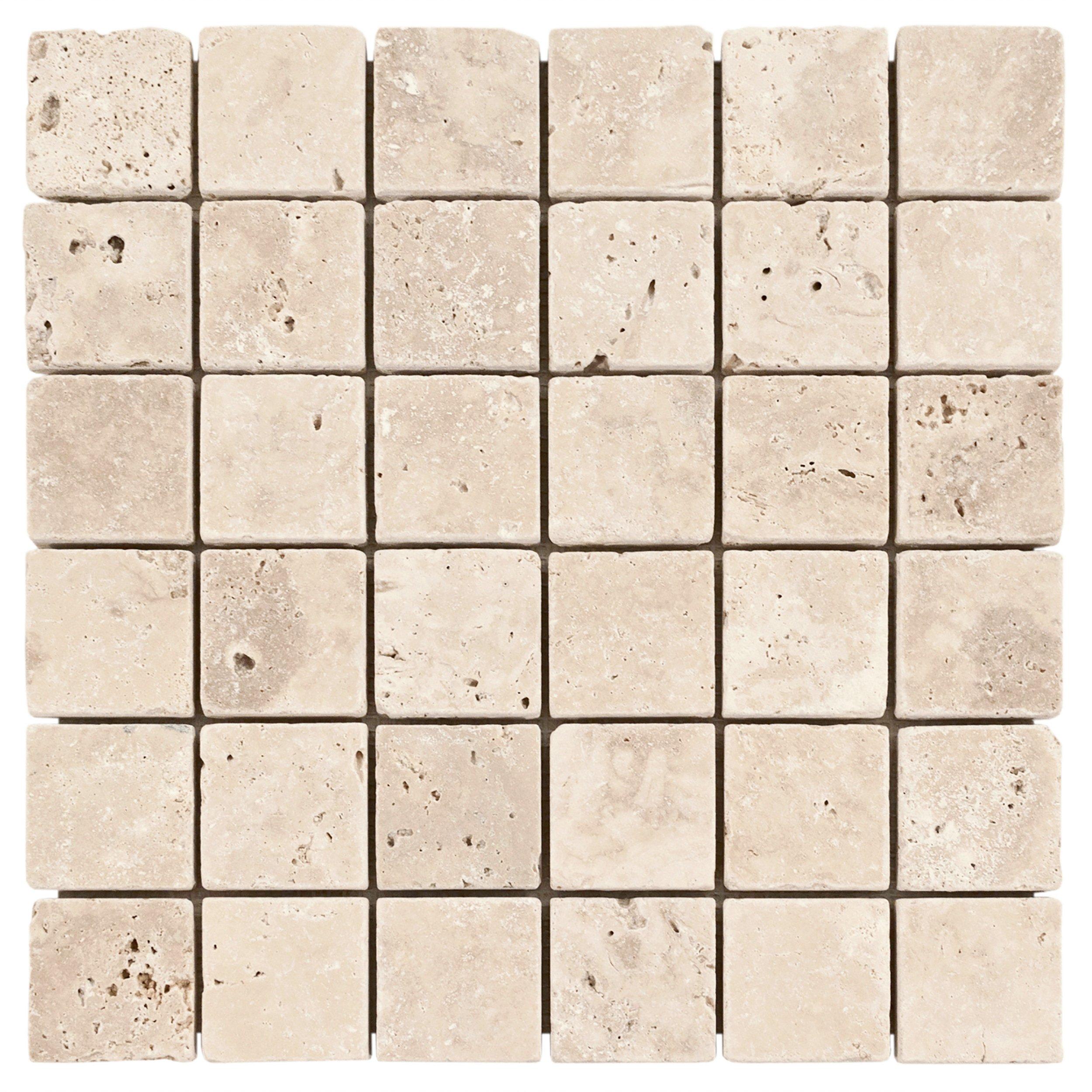 Crema Antiqua Square Tumbled Travertine Mosaic