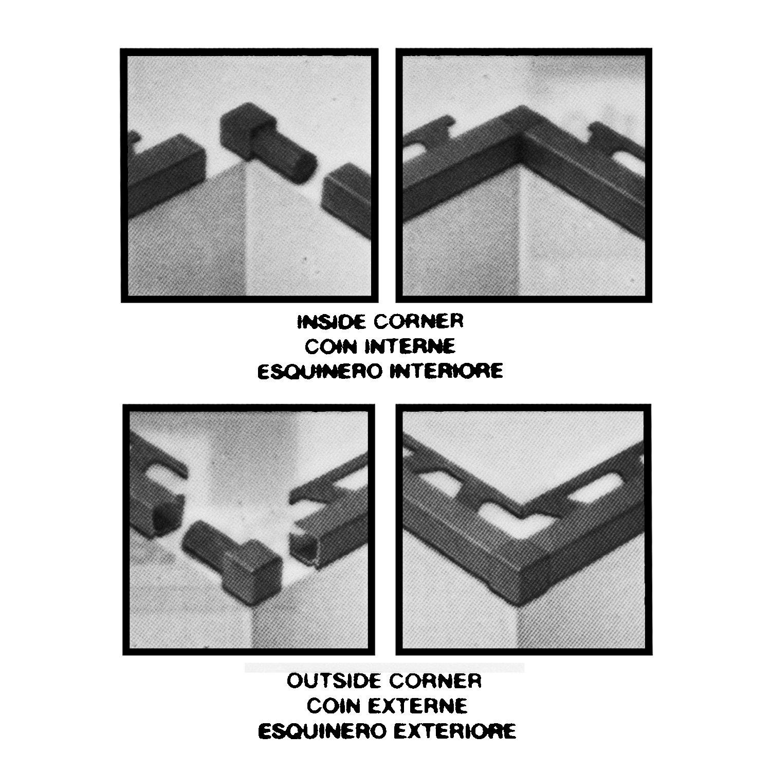 Schluter-Quadec Outside/Inside Corners for 1/2in. Satin Nickel Anodized Aluminum Quadec Profile