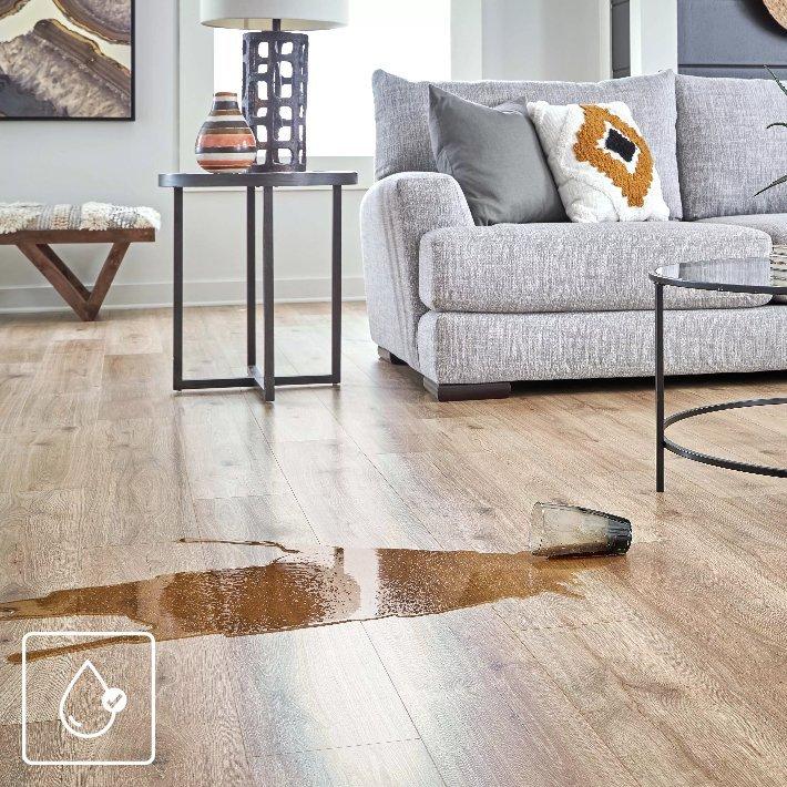 Spilled glass on laminate flooring