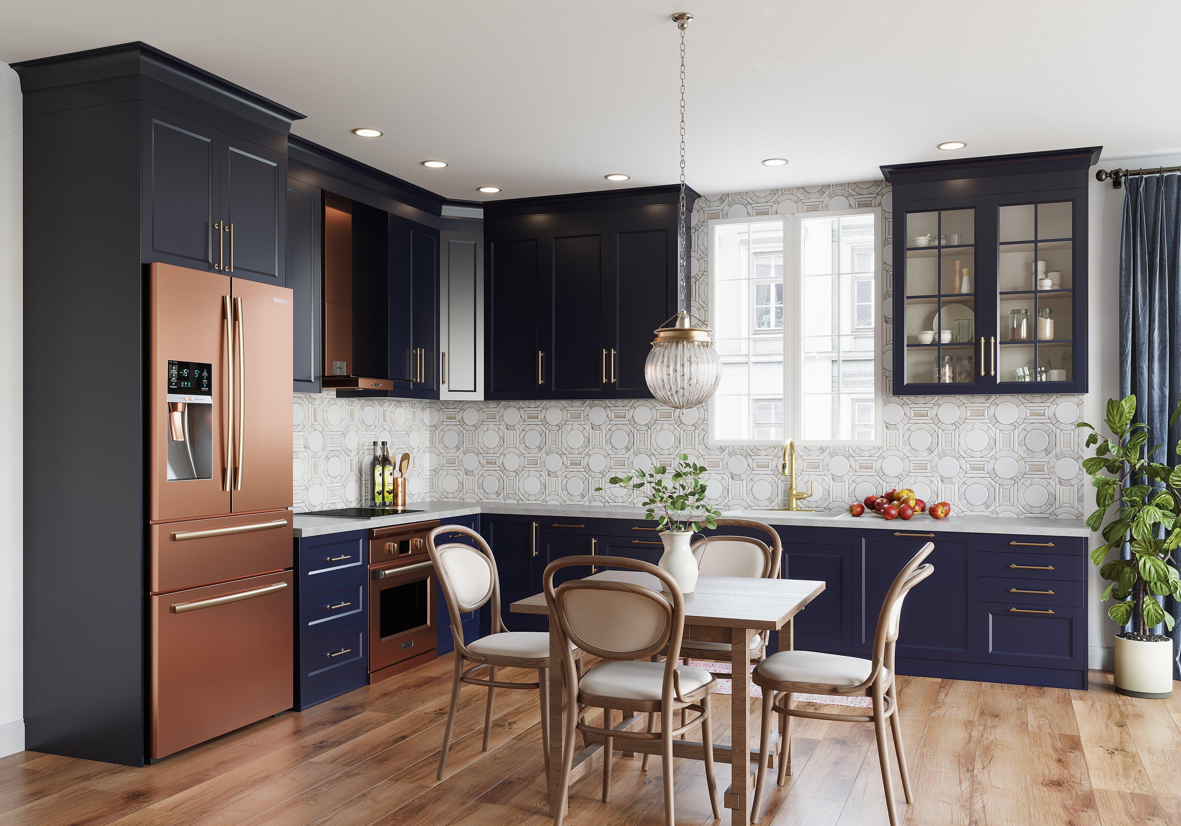 Room scene with blue cabinets