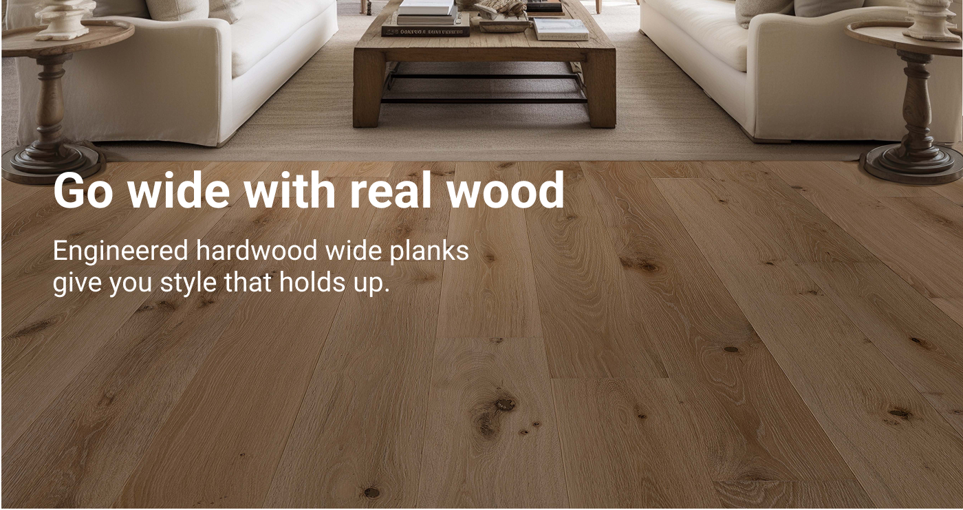 Go wide with real wood. Engineered hardwood wide planks give you style that holds up.