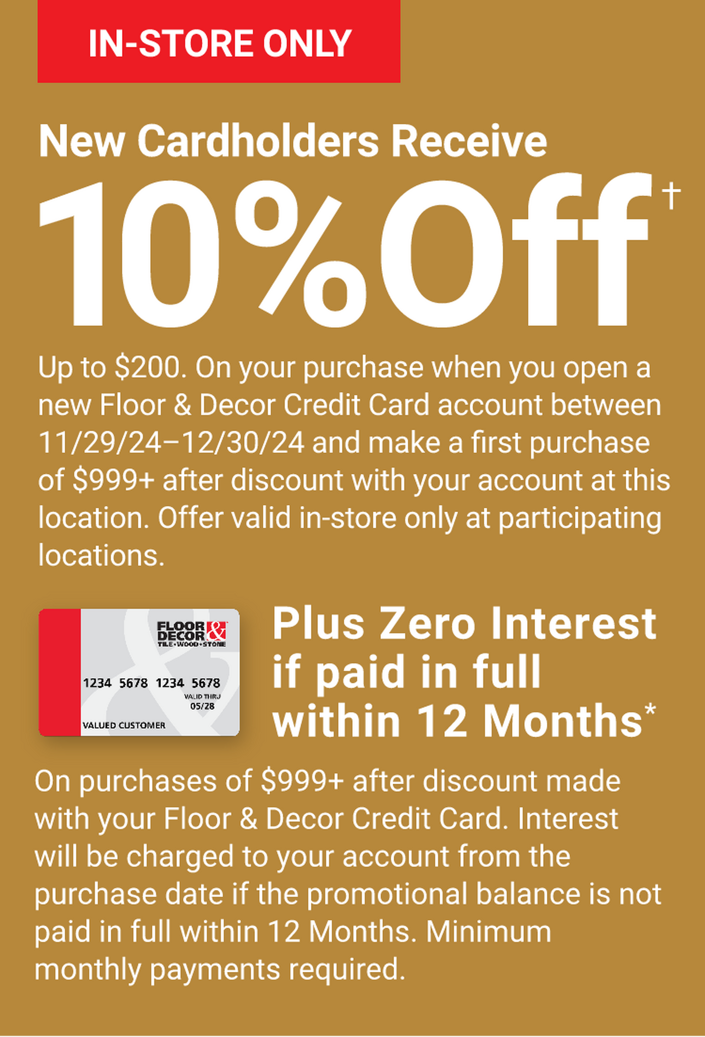 Floor & Decor New Credit Card Holders Receive 10% Off