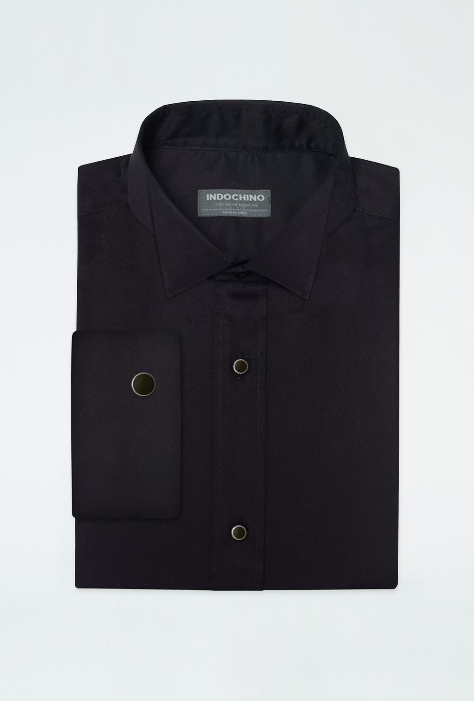 Helston Plain-Front Tuxedo Black Shirt