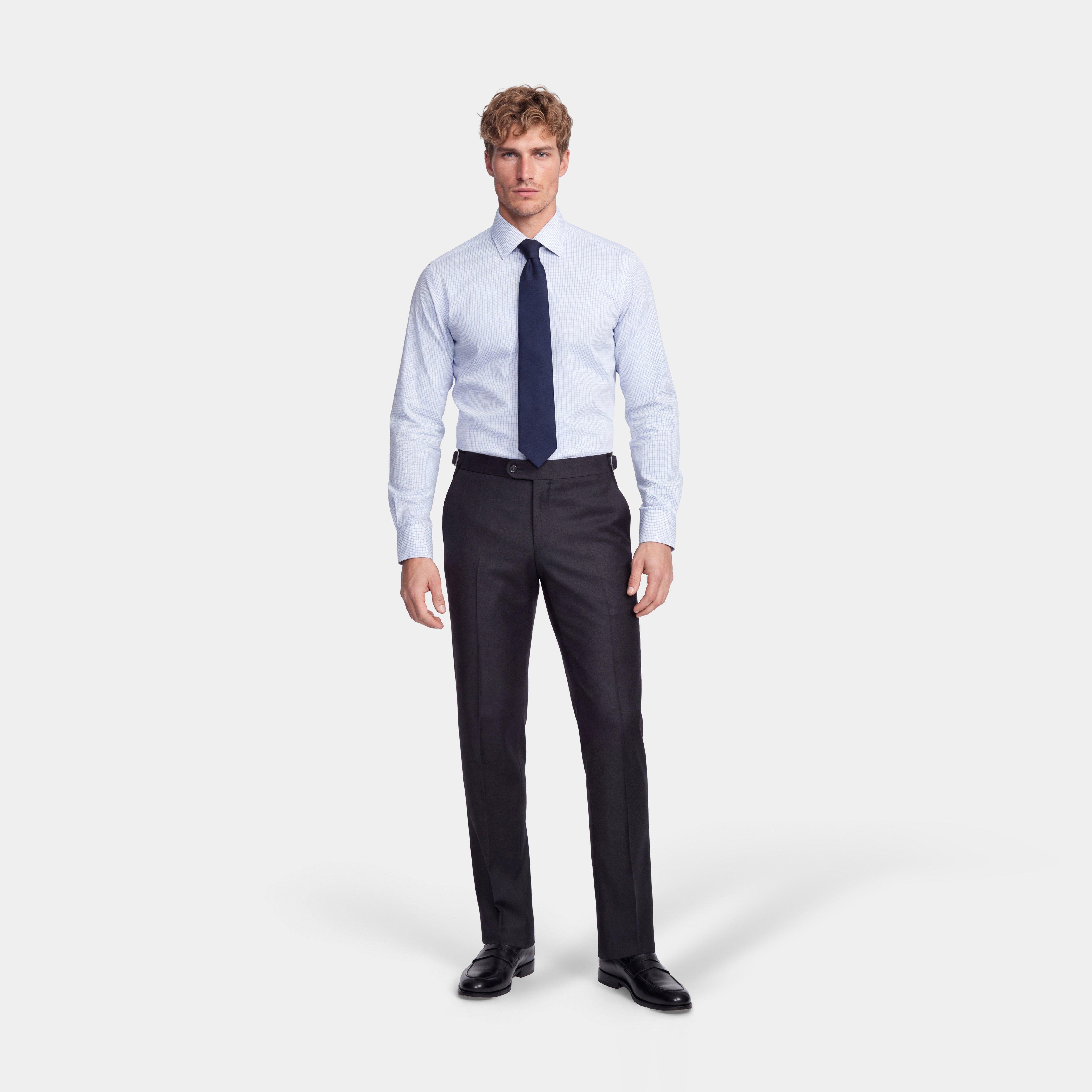 grey dress pants white shirt black tie Indochino Men's Custom Hemsworth Charcoal Gray white shirt tie combination