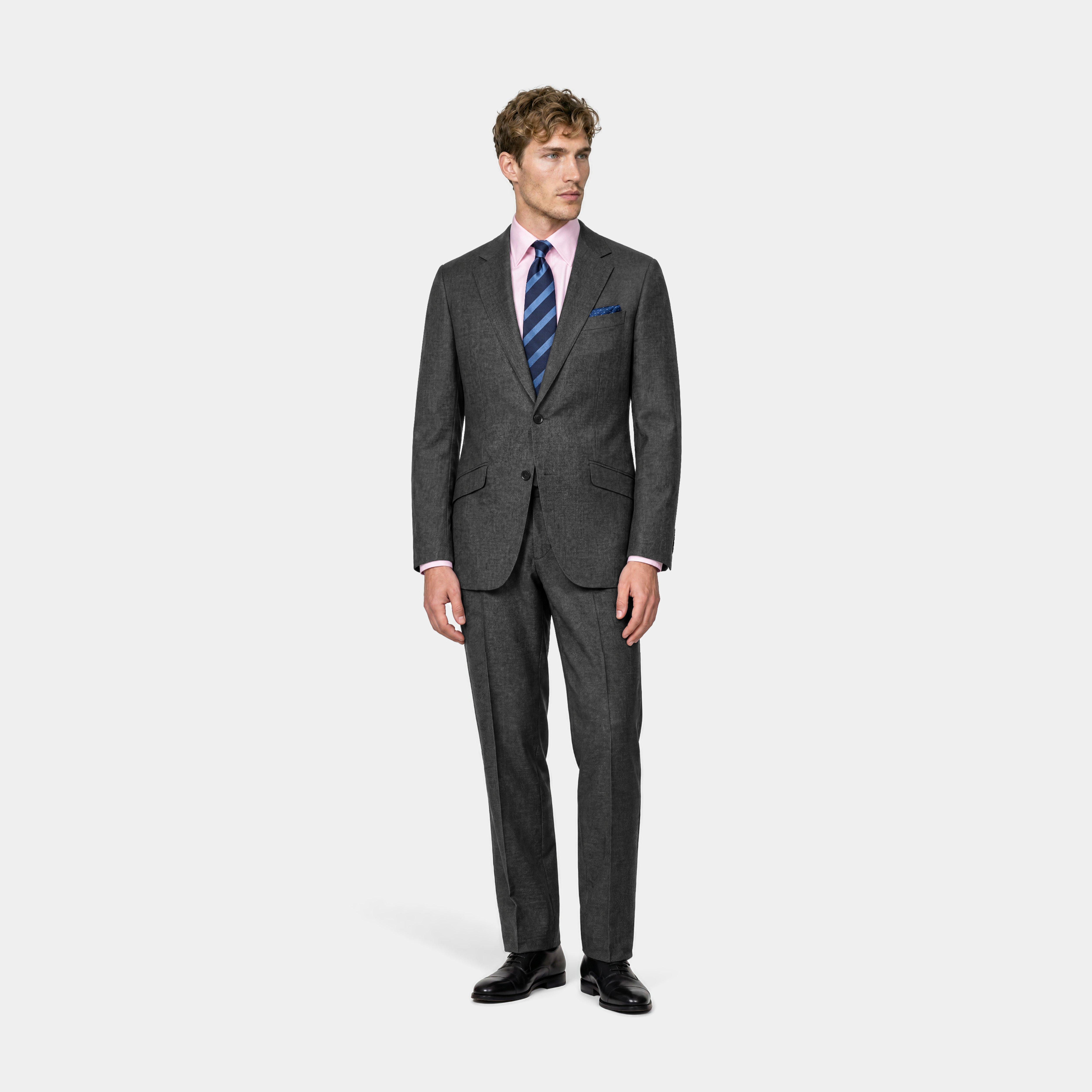 dress shirt with dark grey suit Indochino Men's Custom Harrogate Charcoal Gray dark grey suit shirt combination