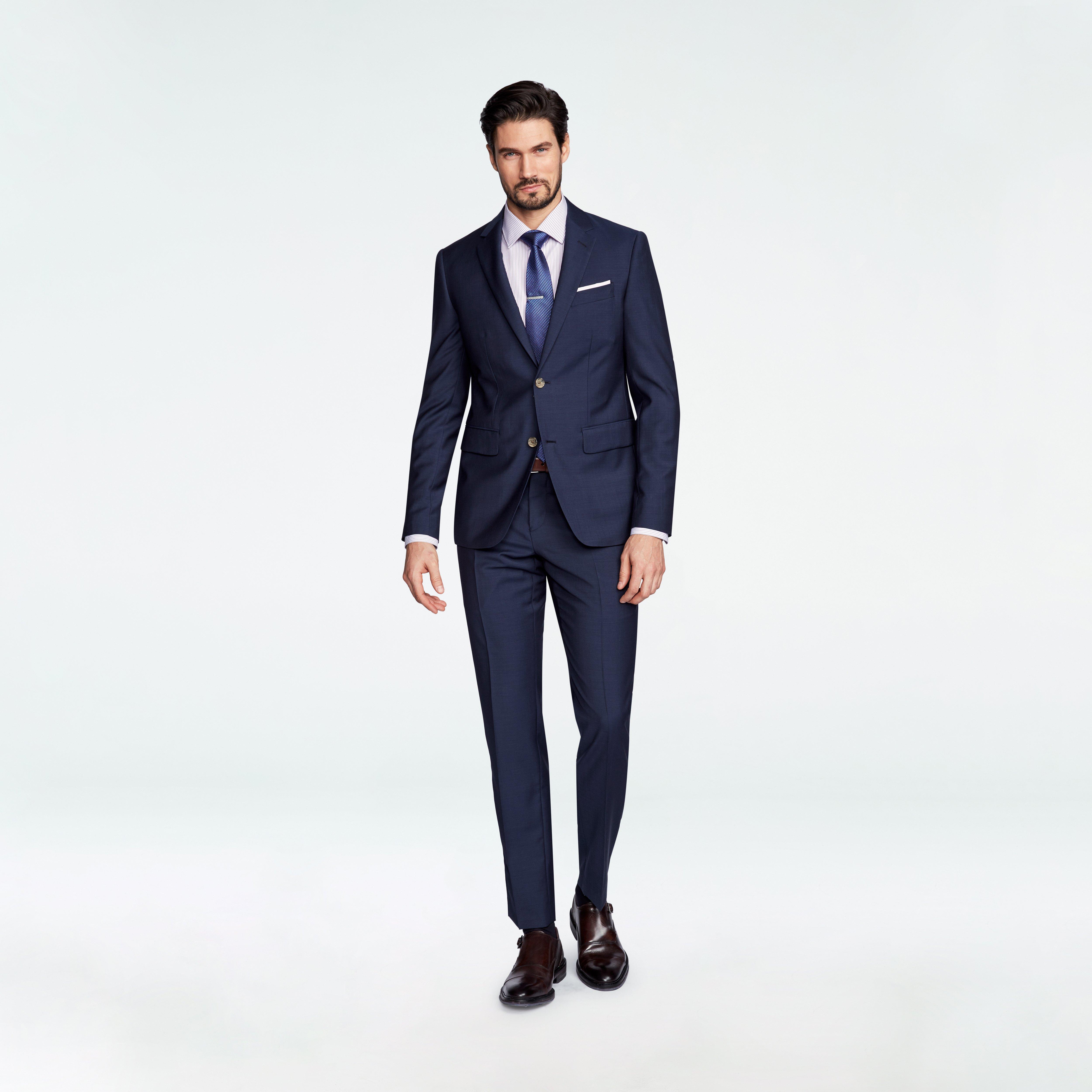 Indochino Men's Custom Hamilton Sharkskin Navy Blue Suit