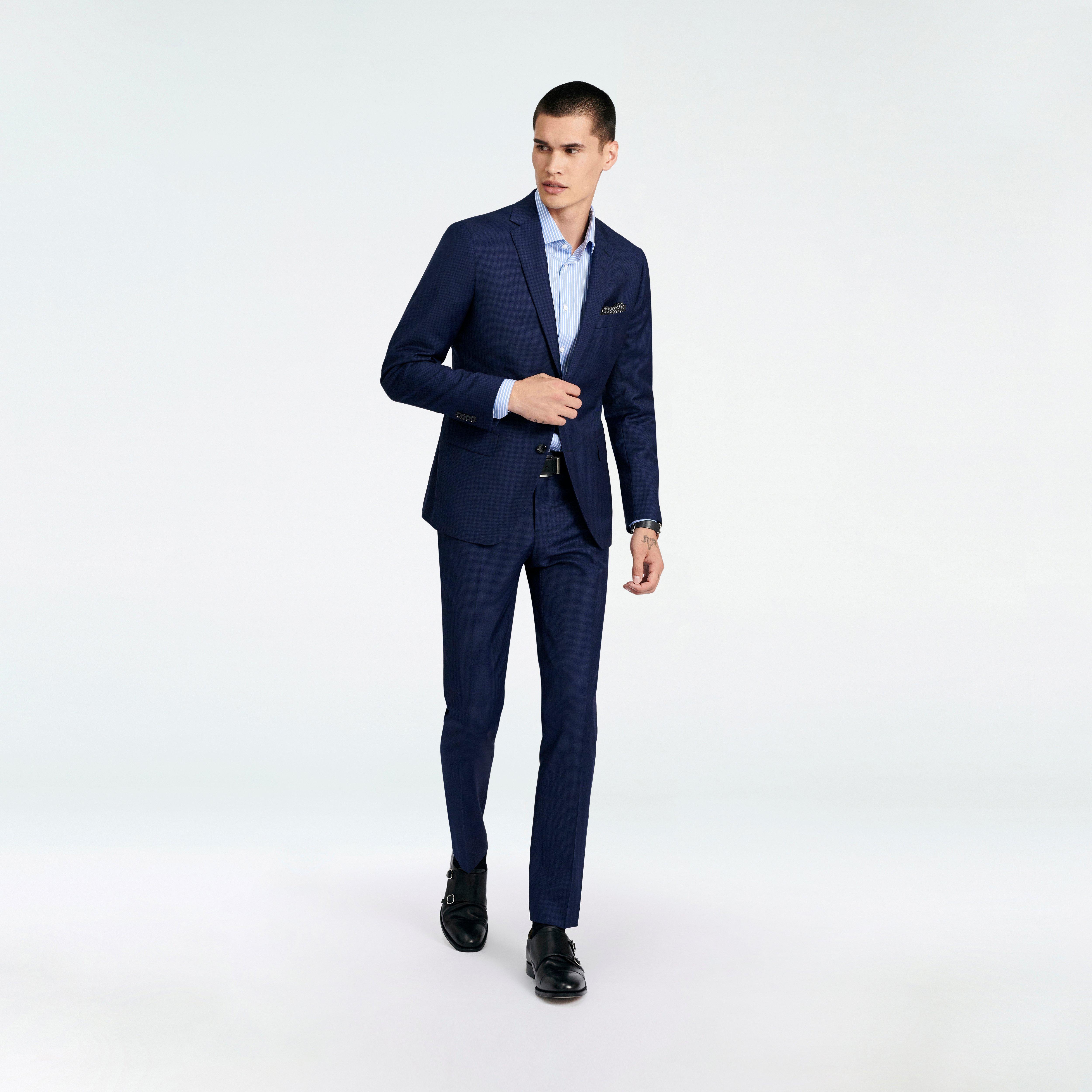 Men's Custom Suits - Malvern Houndstooth Navy Suit | INDOCHINO