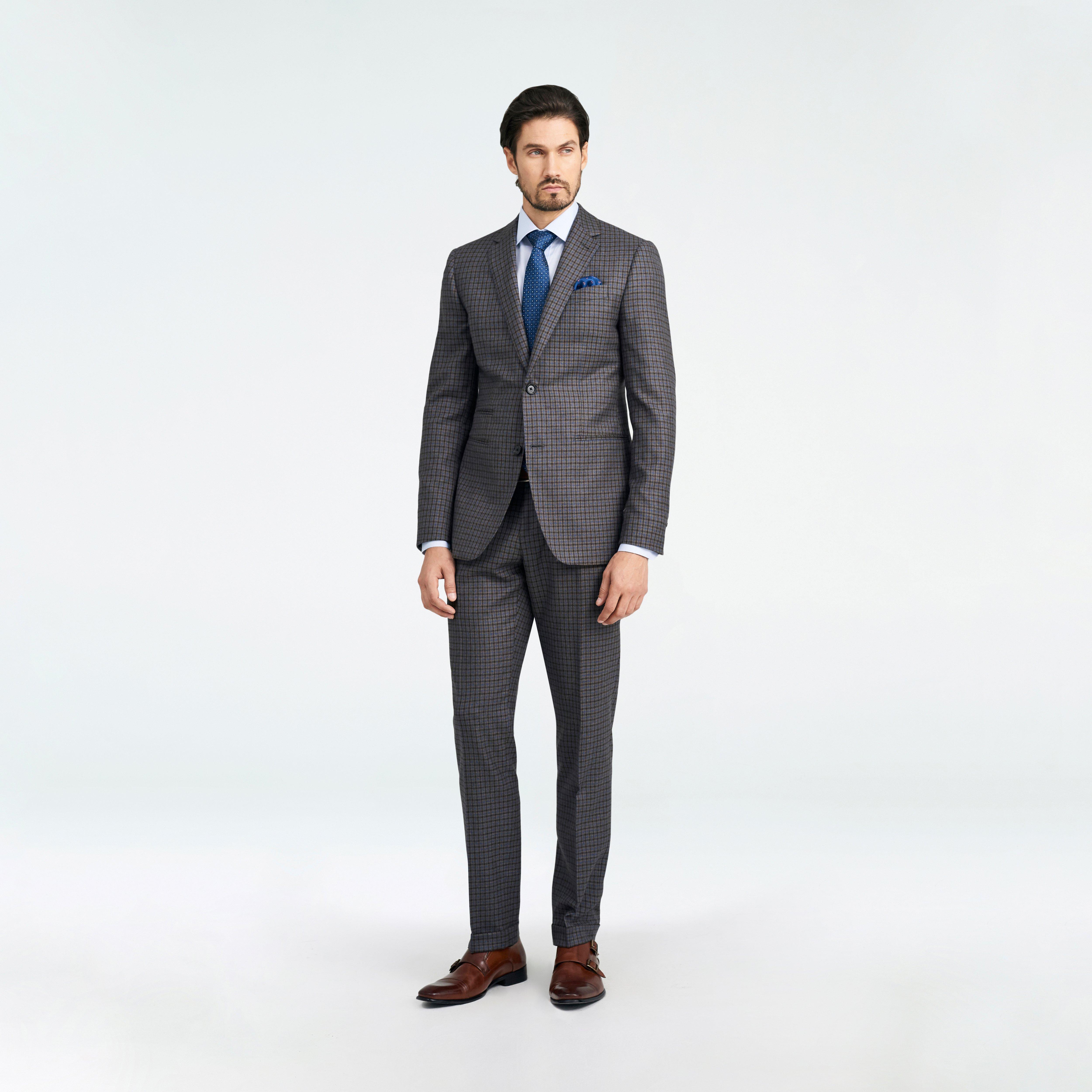 Stafford Micro Check Dark Brown Suit