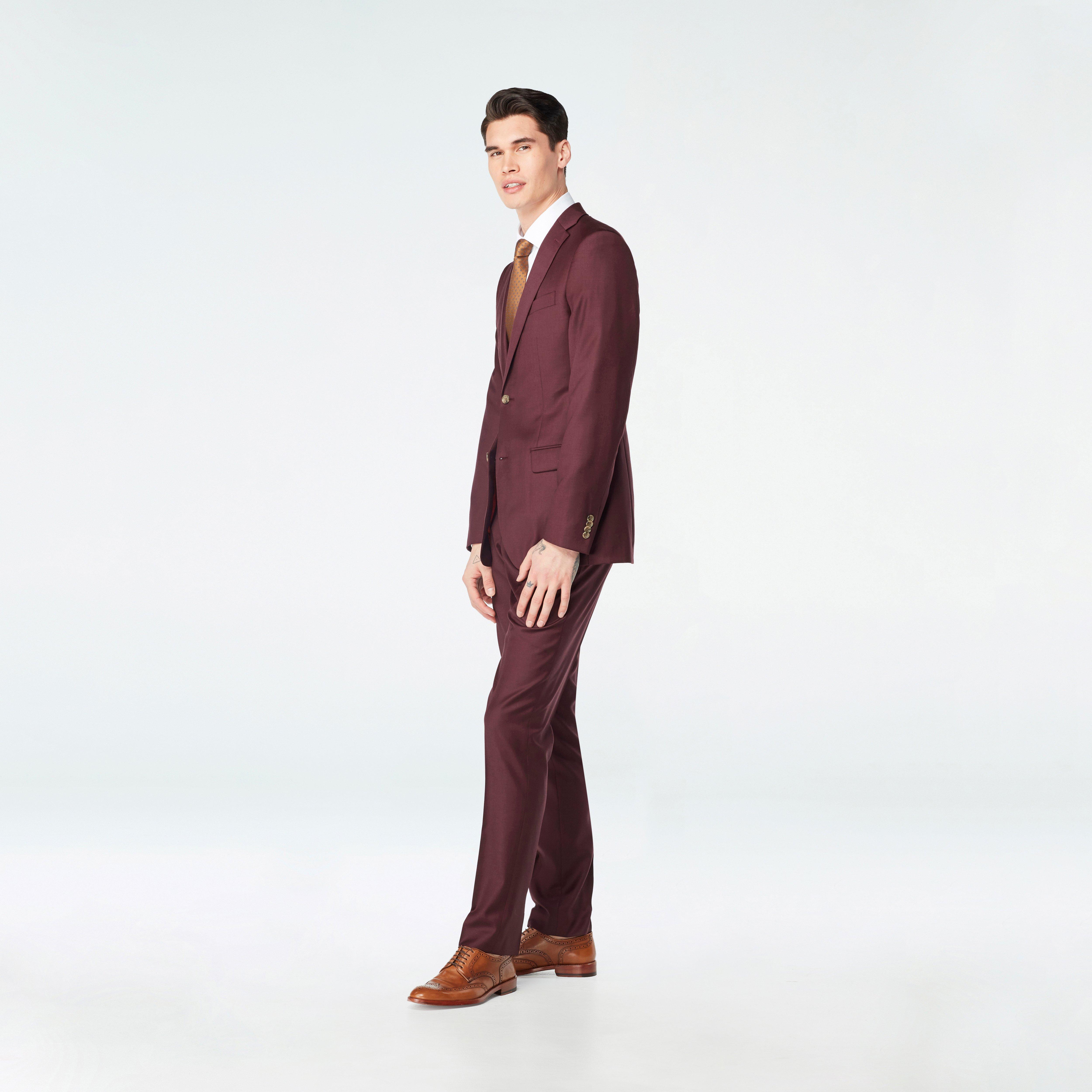 Mens Suits Regular Fit - Wool Suit - Pleated Pants - Burgund