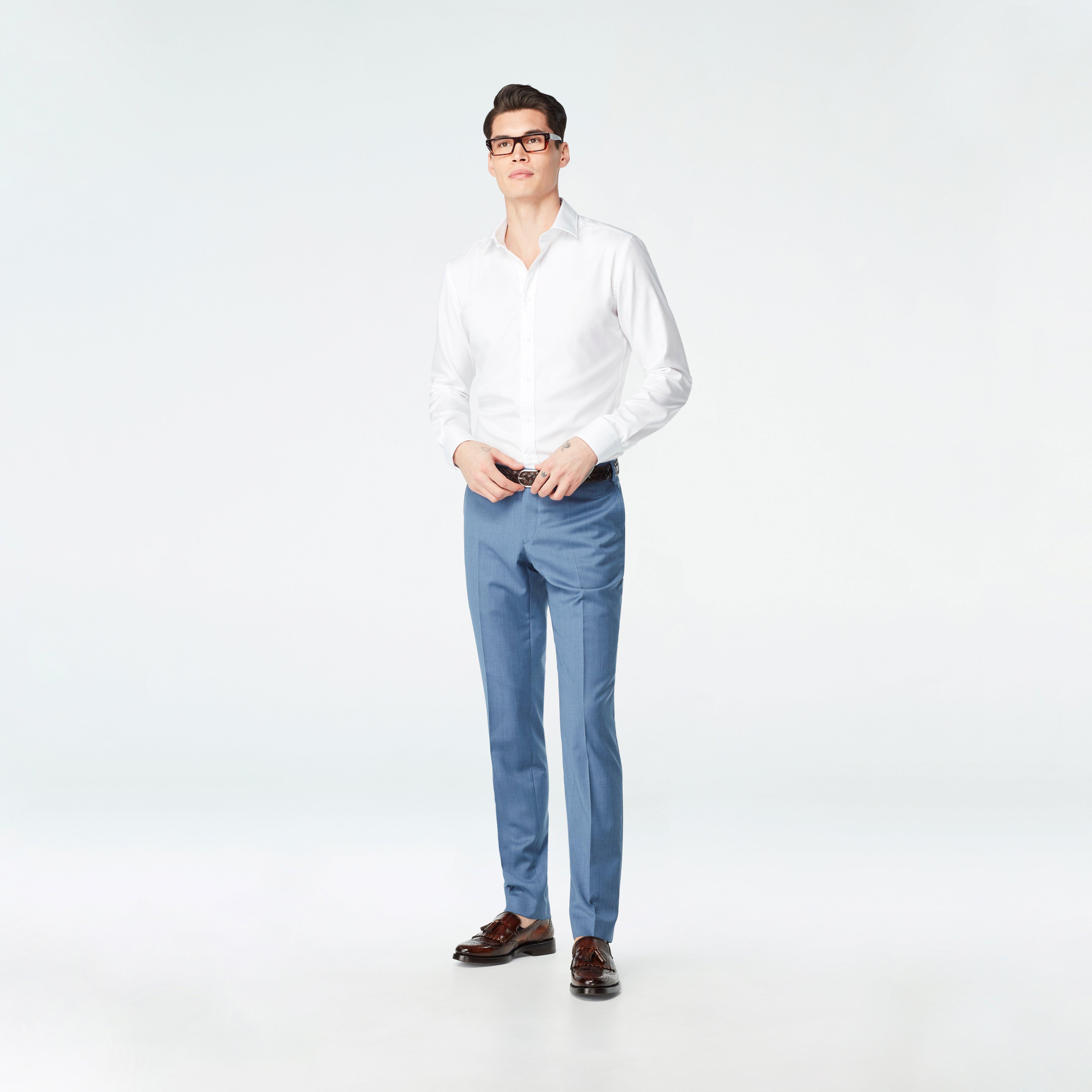 powder blue dress pants Indochino Men's Custom Hemsworth Light to ensure the perfect Off-Shoulder Wedding Dresses and Bridal Gowns 21st birthday dress plus Color:Frost Blue/White