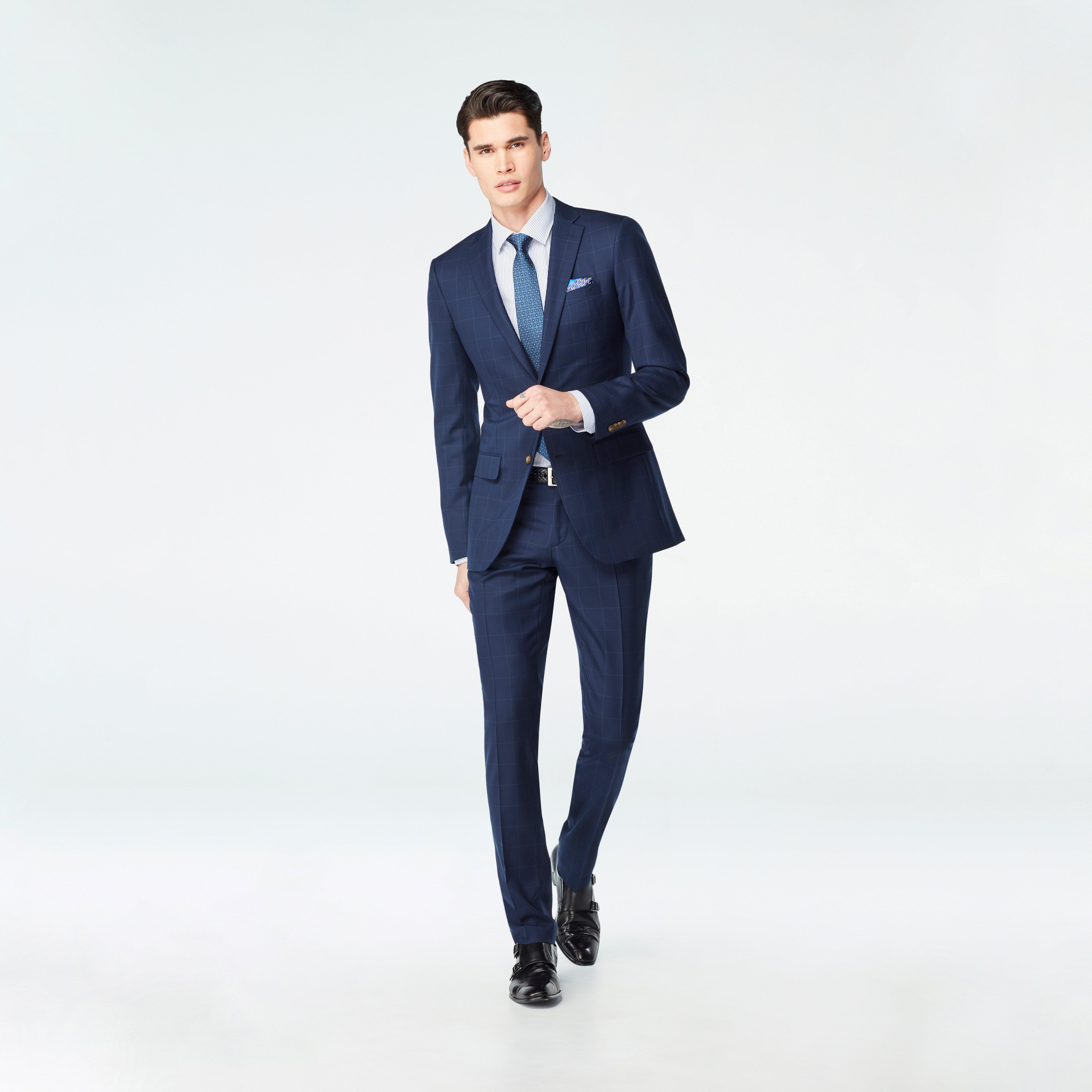 Custom Suits Made For You - Harrogate Windowpane Navy Suit | INDOCHINO