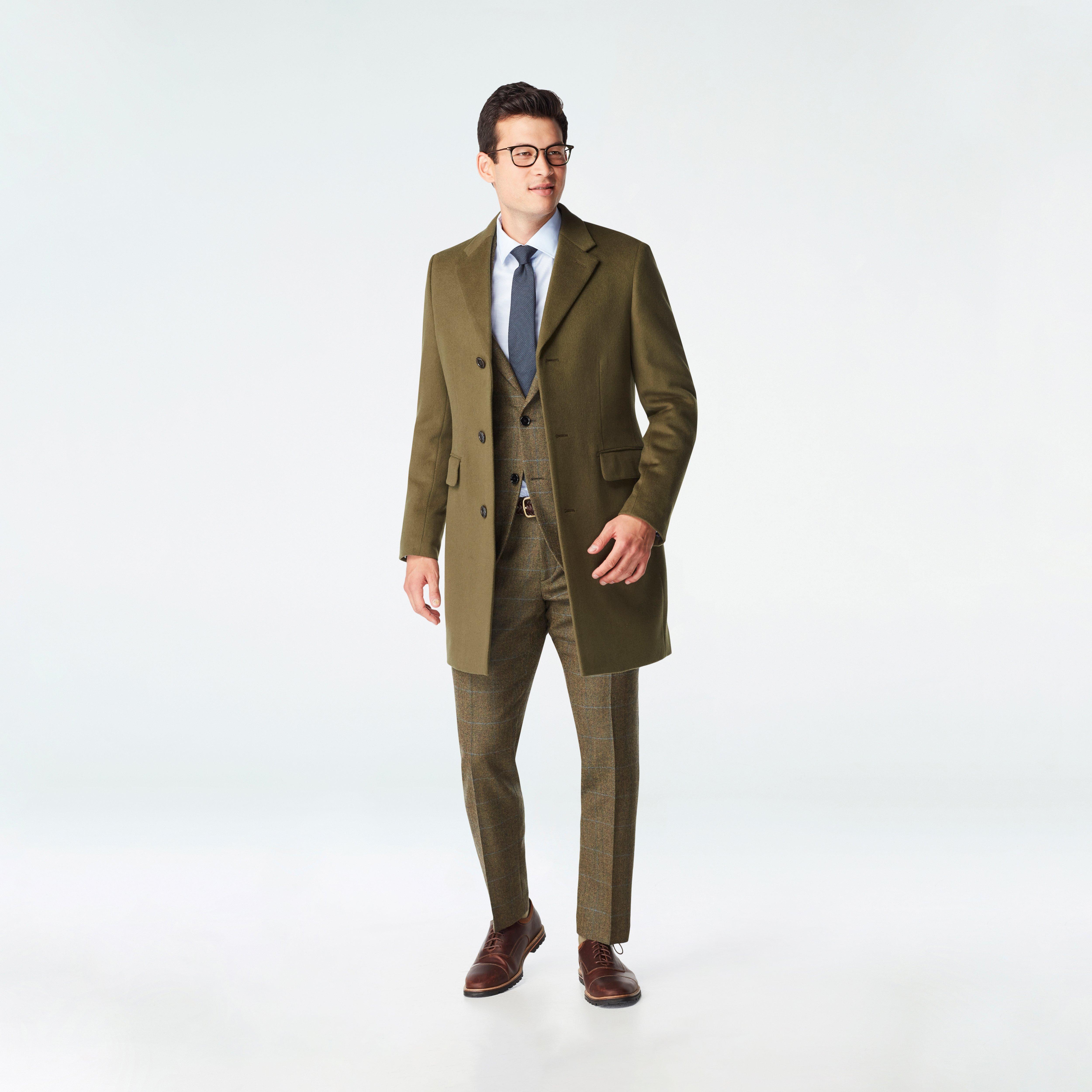 Men's Custom Overcoats - Heartford Olive Overcoat | INDOCHINO