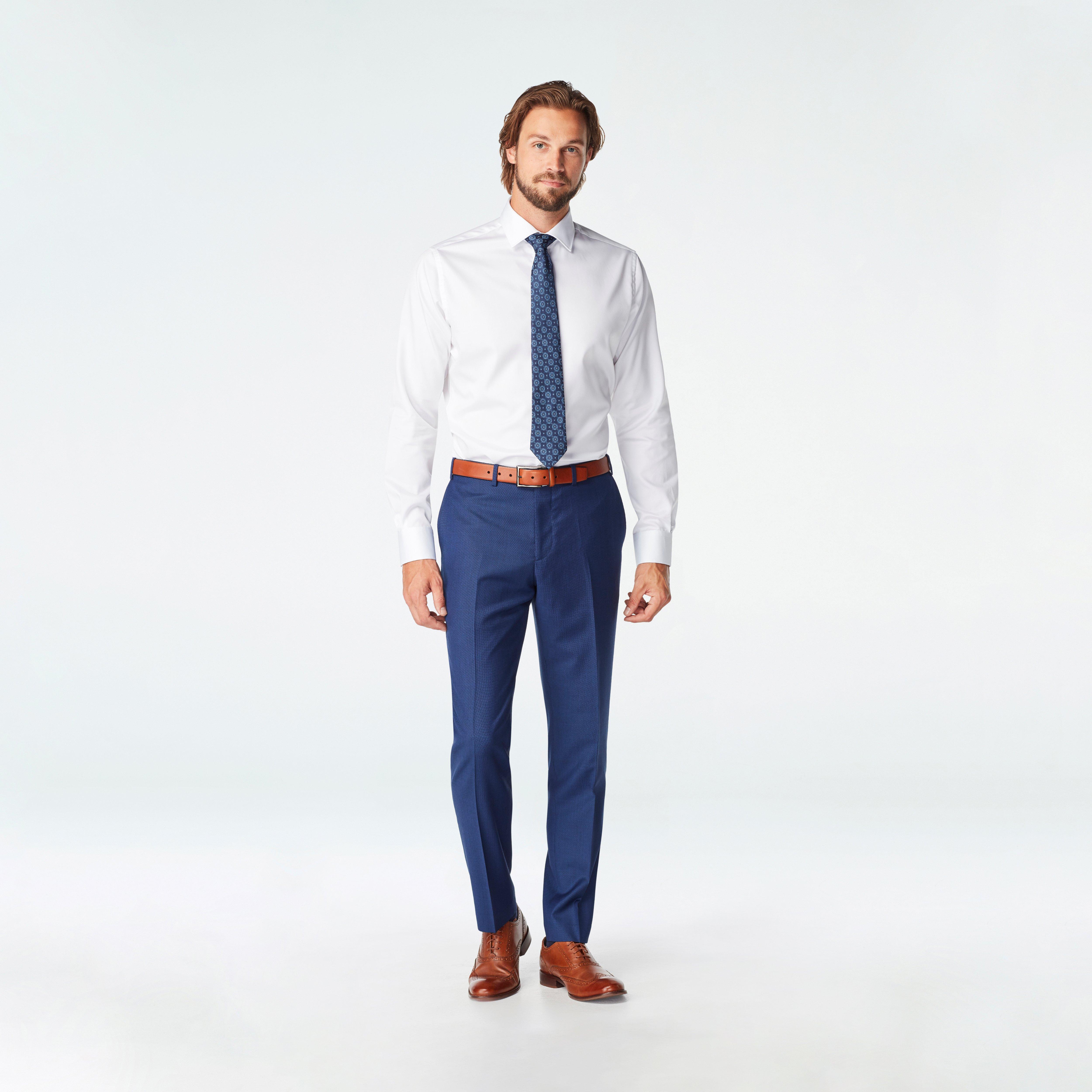 blue dress pants Indochino Men's Custom Highbridge Nailhead Size:UK 14 (42) category_end-of-year-30 Amabella Q1080 Pink shirt Suit trousers in woven