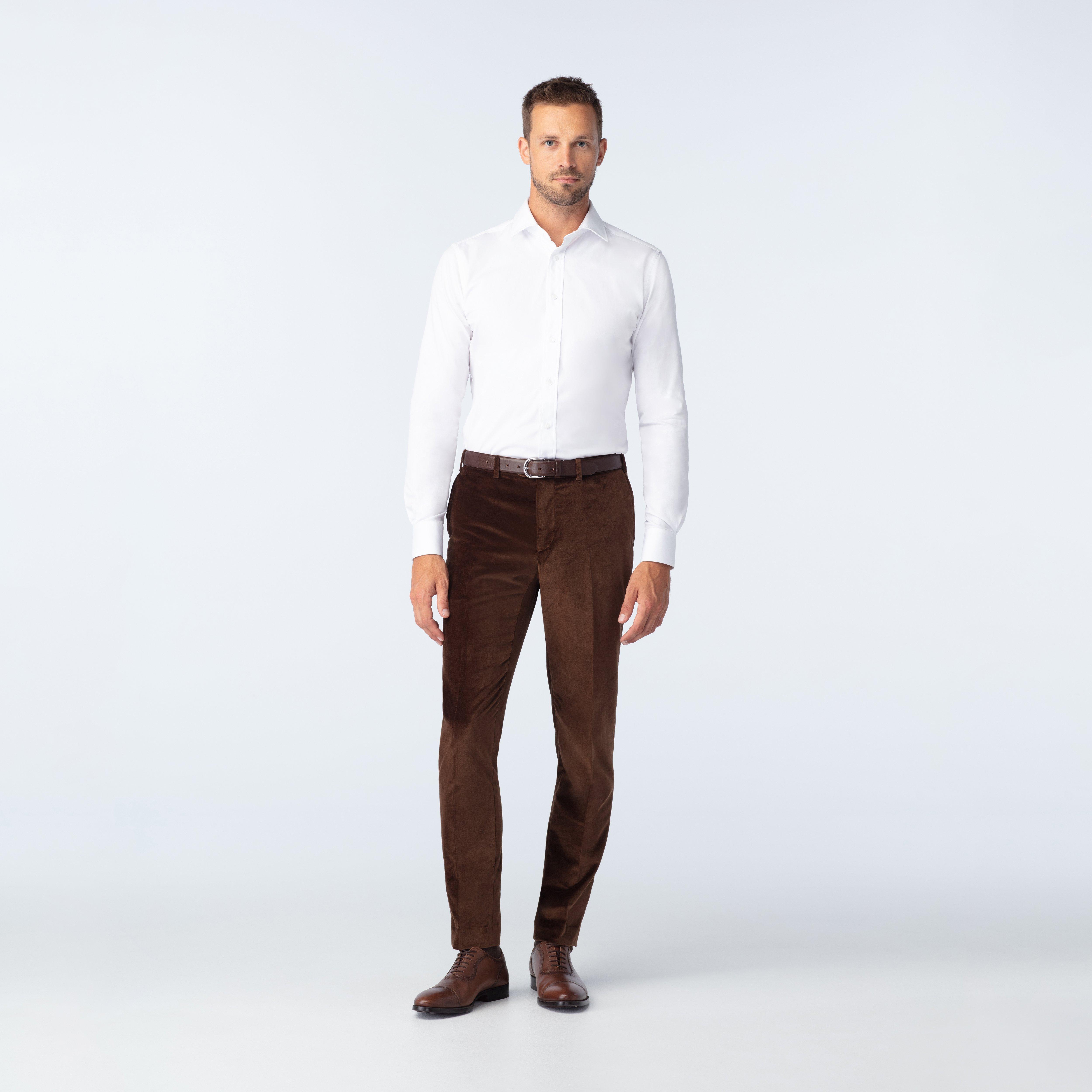 Classic Coffee Brown Wool-Mix Pants for Men
