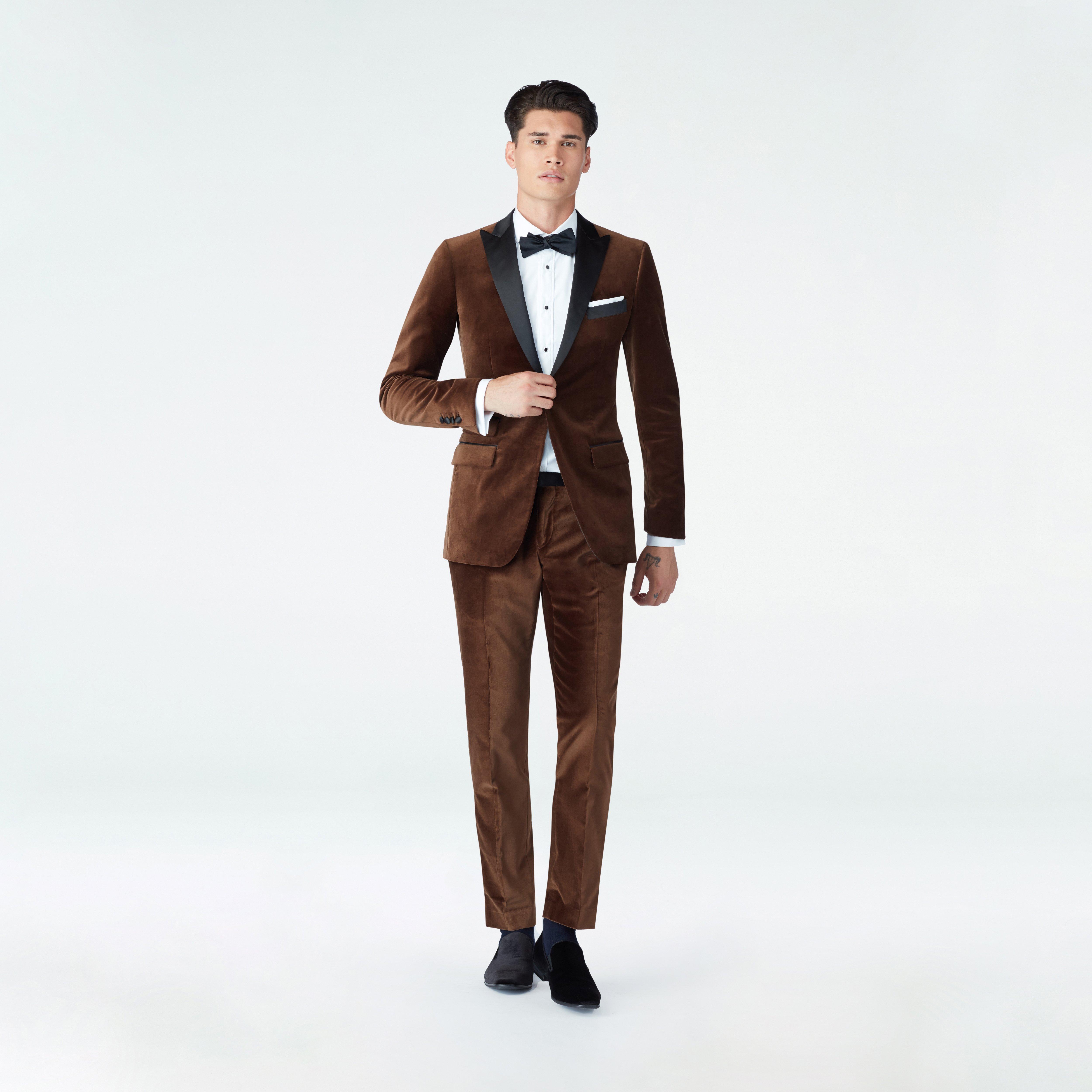 brown tuxedo dress Men's Brown Velvet Tuxedo Suit by StudioSuits main image 1